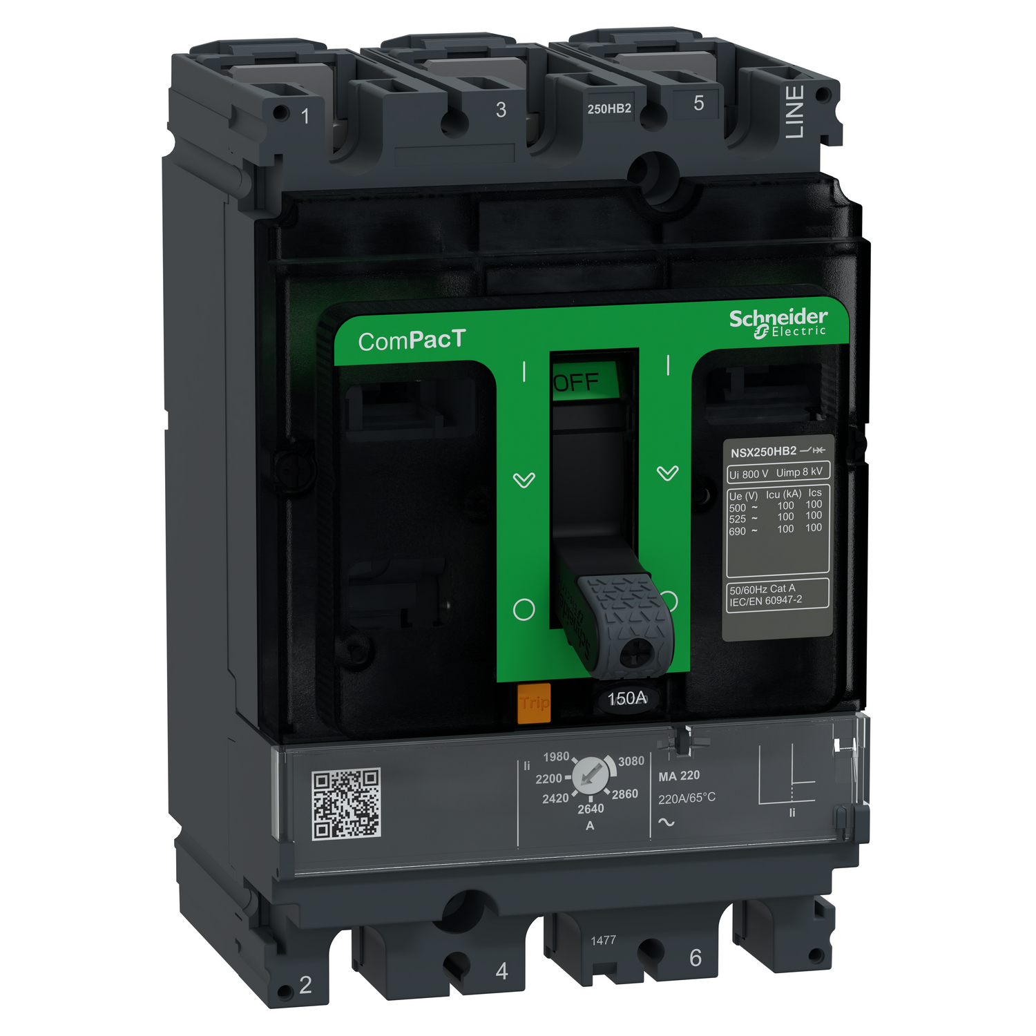 Schneider Electric Schneider Electric C25W3MA150 – Circuit breaker, ComPacT NSX250HB2, 100 kA/690VAC, 3 poles, MA trip unit 150A