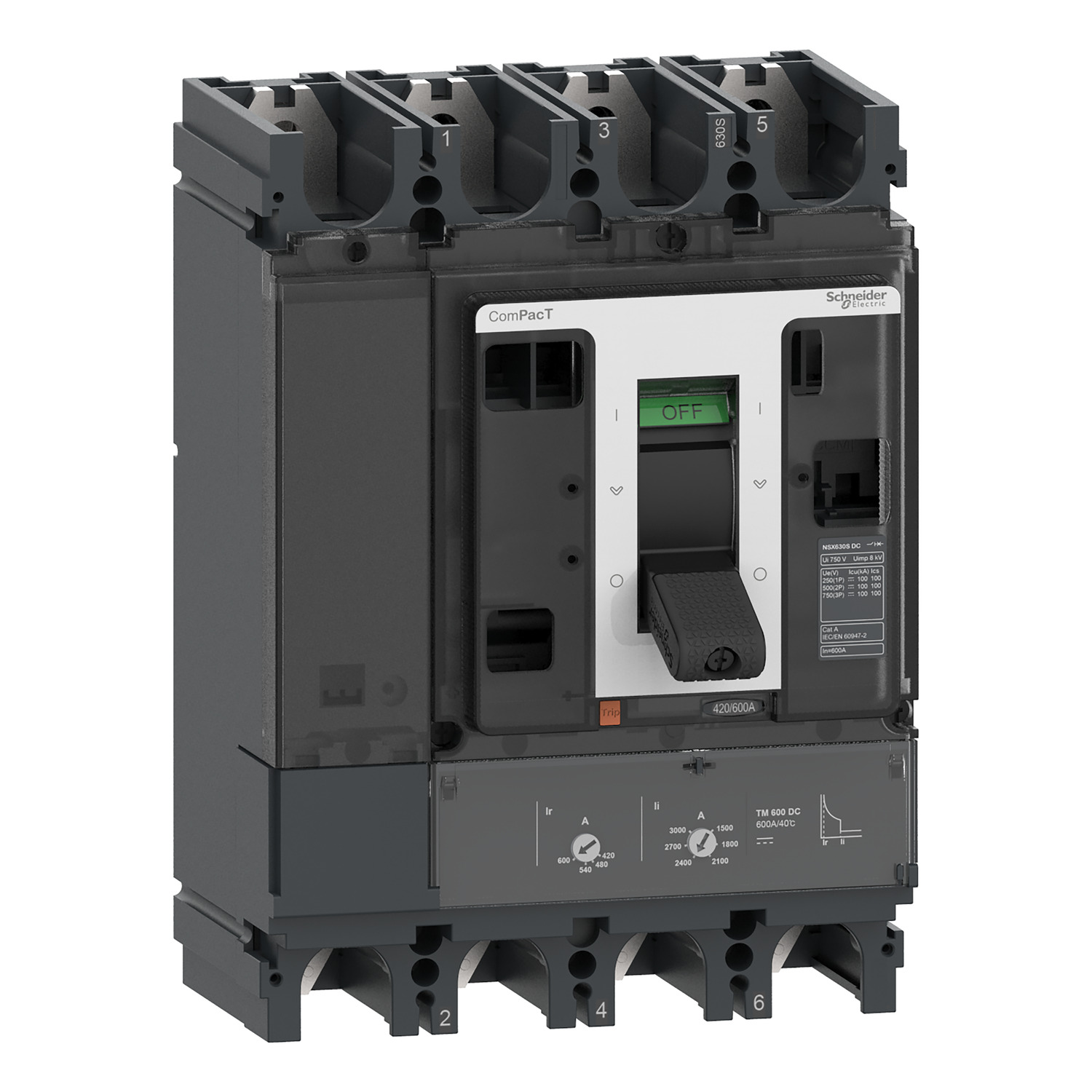Schneider Electric Schneider Electric C40F4TM320D – Circuit breaker, ComPacT NSX400F DC, 36 kA/750VDC, 4 poles, TM-DC trip unit 320A