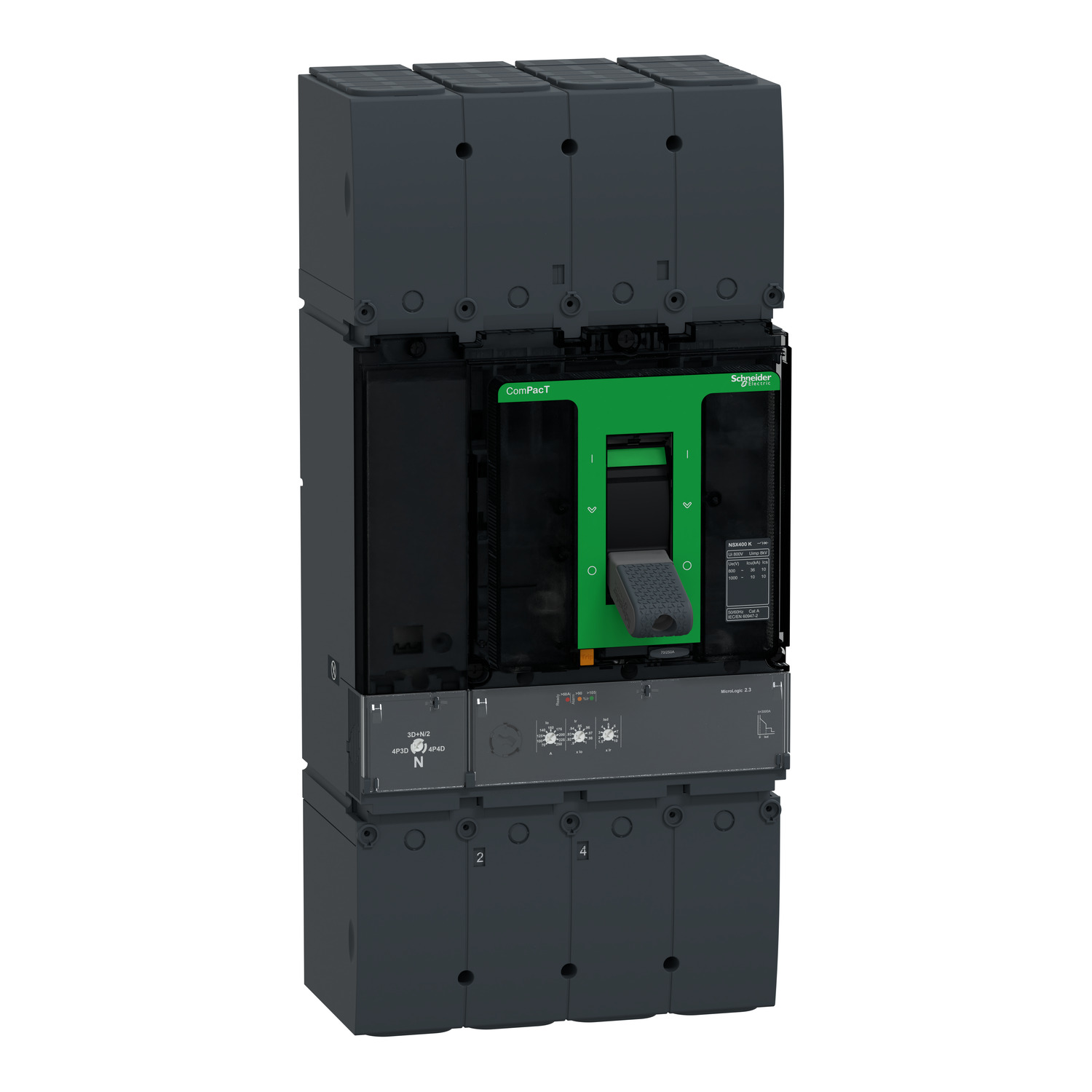 Schneider Electric Schneider Electric C40K42D400 – Circuit breaker, ComPacT NSX400K, 36 kA/800VAC, 10 kA/1000VAC, 4 poles, MicroLogic 2.3 trip unit, 400A