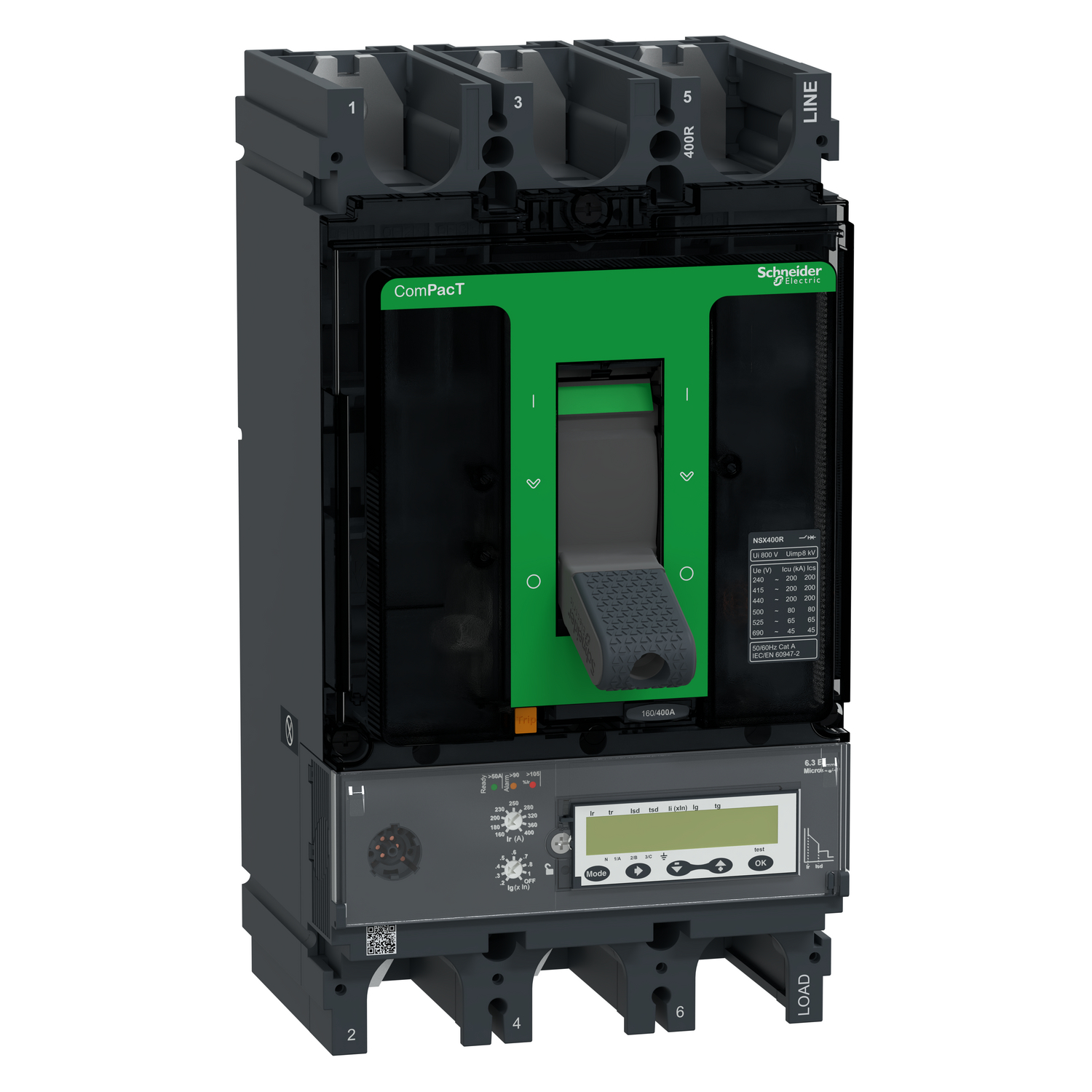 Schneider Electric Schneider Electric C40R36E400 – Circuit breaker, ComPacT NSX400R, 200 kA/415VAC, 3 poles, MicroLogic 6.3E trip unit 400A