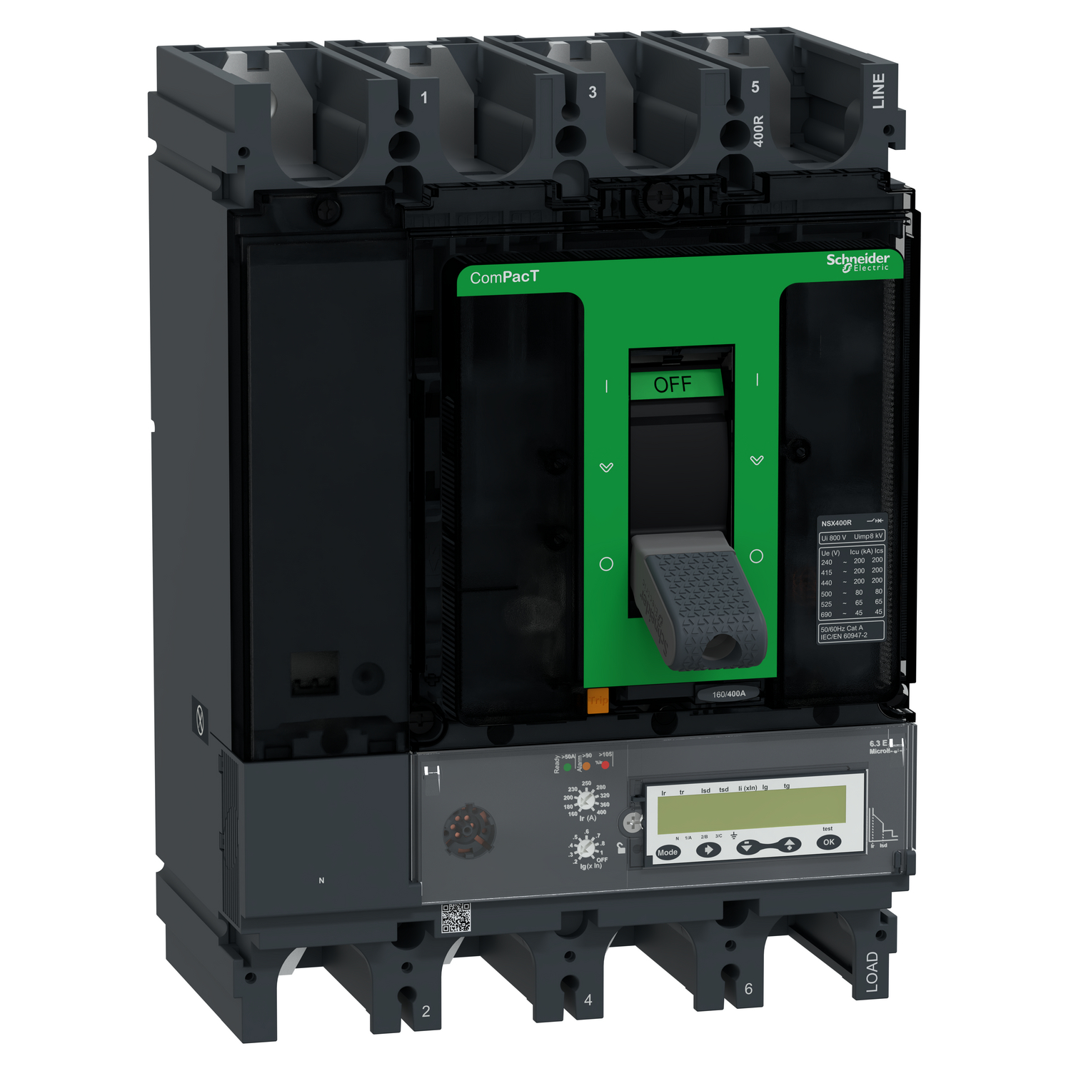 Schneider Electric Schneider Electric C40R46E400 – Circuit breaker, ComPacT NSX400R, 200 kA/415VAC, 4 poles, MicroLogic 6.3E trip unit 400A