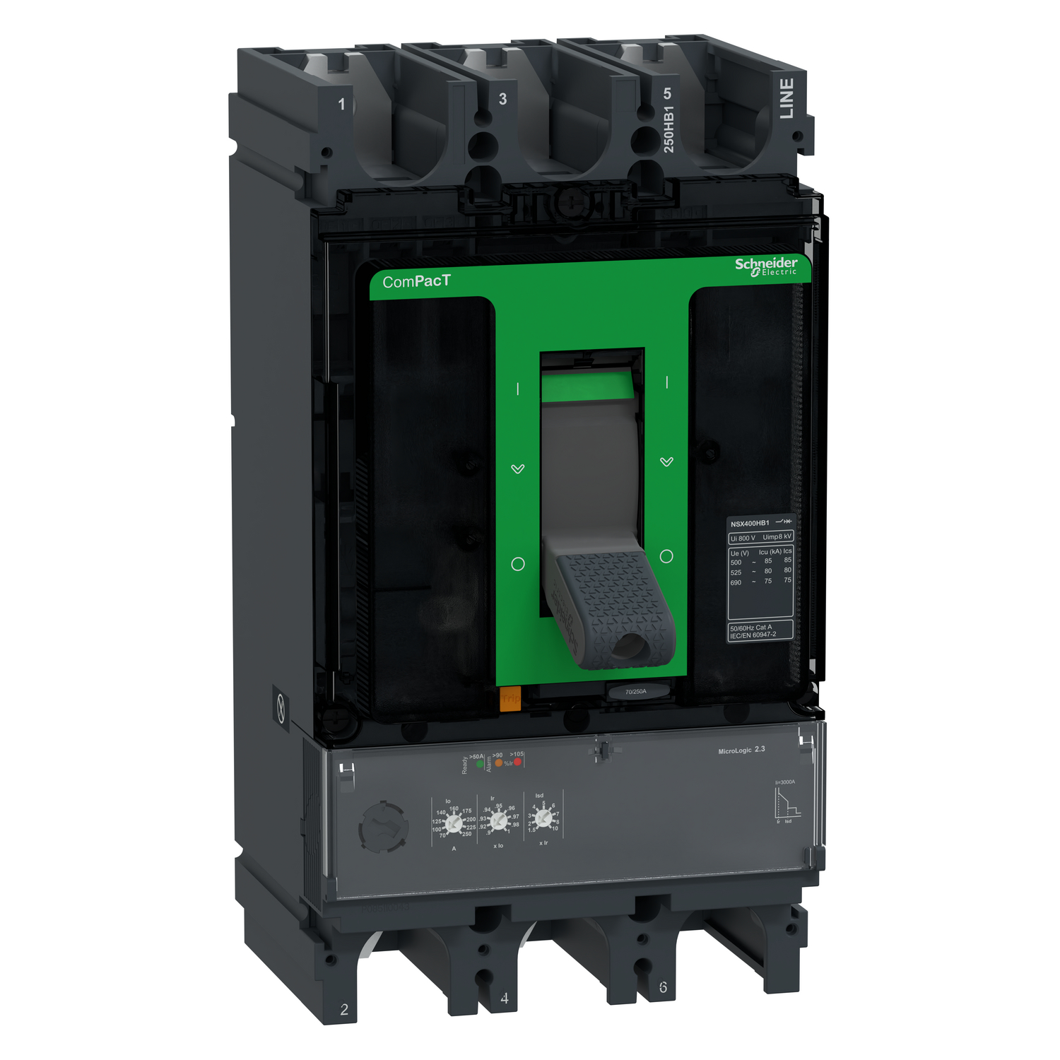 Schneider Electric Schneider Electric C40V32D250 – Circuit breaker, ComPacT NSX400HB1, 75 kA/690VAC, 3 poles, MicroLogic 2.3 trip unit 250A