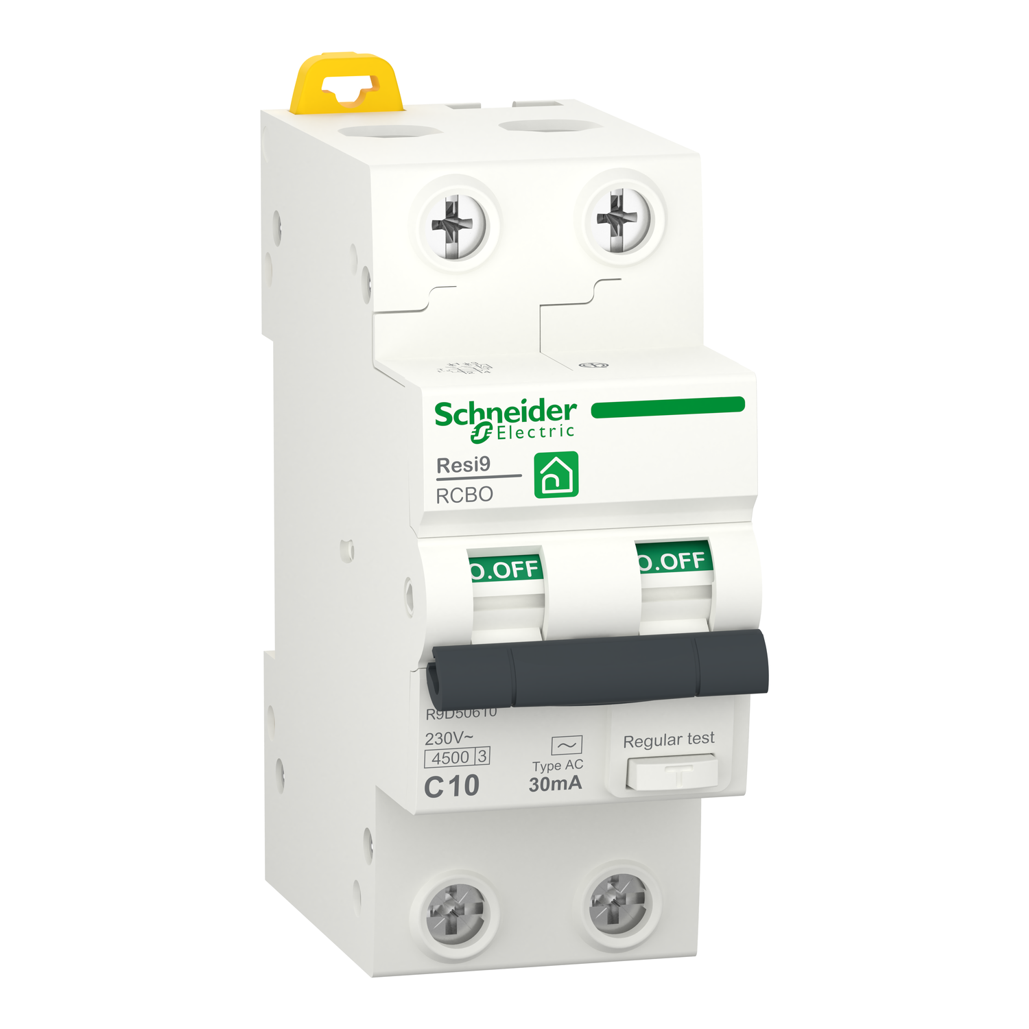 Schneider Electric Schneider Electric R9D50610 – residual current circuit breaker with overcurrent protection (RCBO), Resi9, 2P, 10 A, curve C, 4500 A, 30 mA, type AC