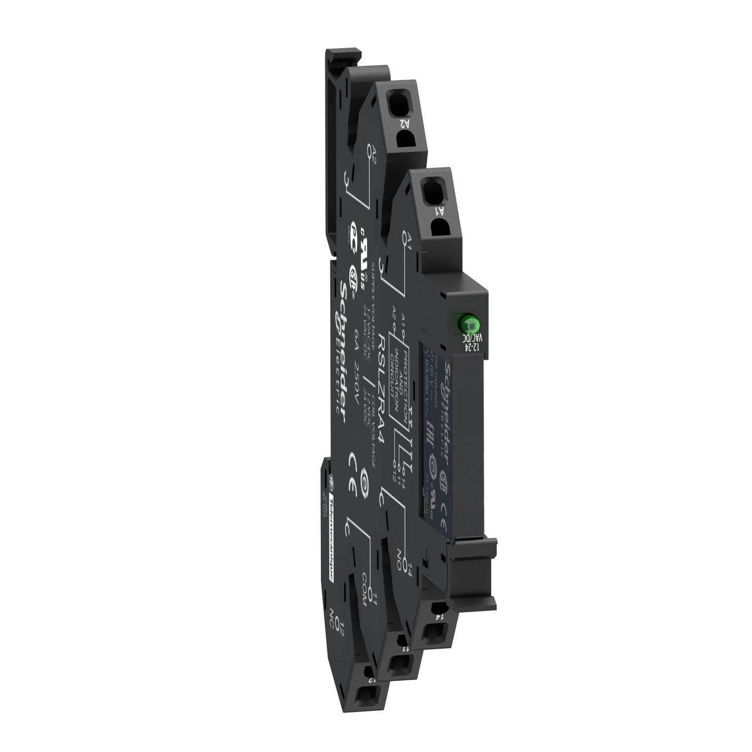 Schneider Electric Schneider Electric RSL1PRBU – slim interface relay, Harmony Electromechanical Relays, pre assembled, 6A, 1CO, with LED, spring terminals, 24V AC/DC