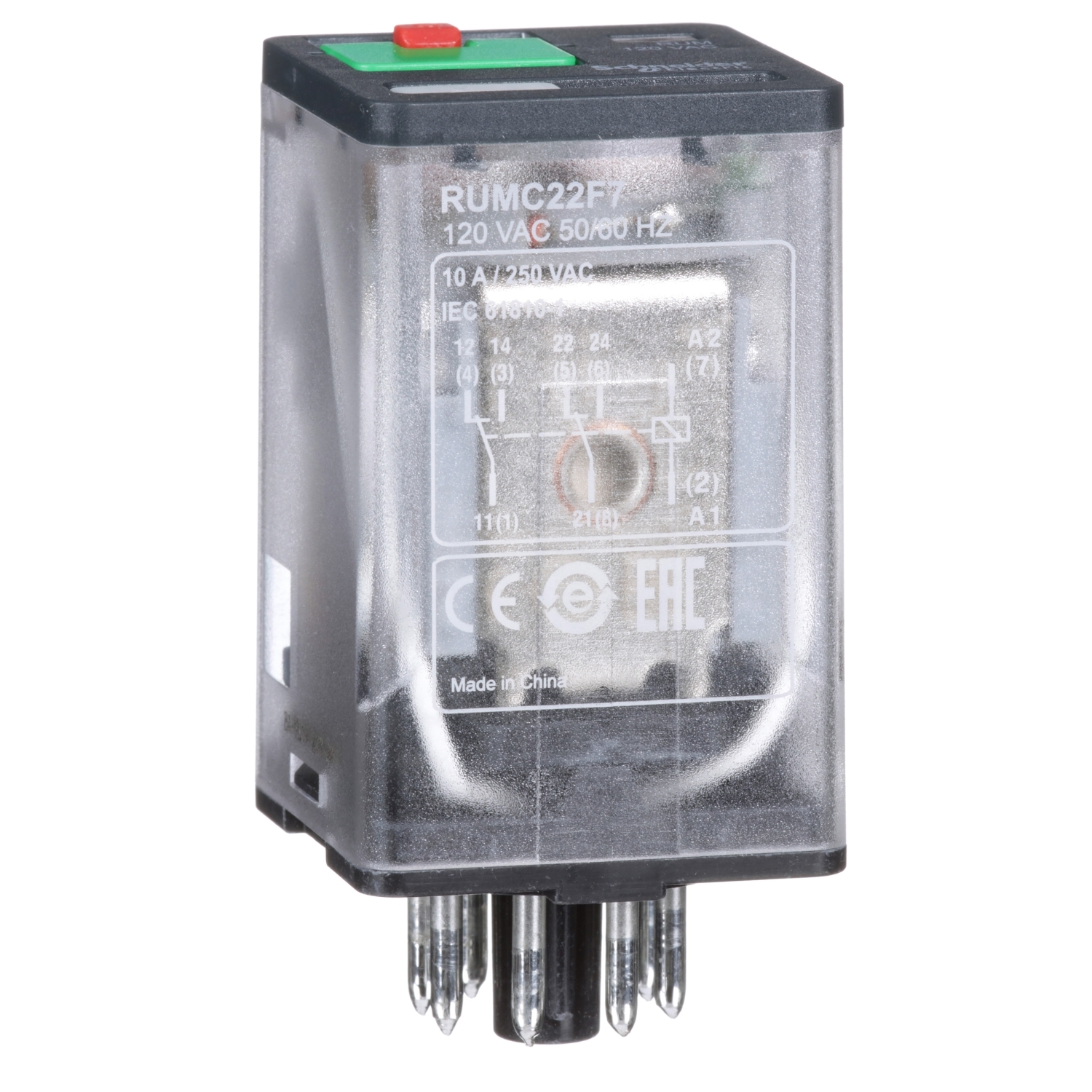 Schneider Electric Schneider Electric RUMC22F7 – universal plug-in relay - HARMONY RUM - 2 C/O - 120 V AC - 10 A - with LED