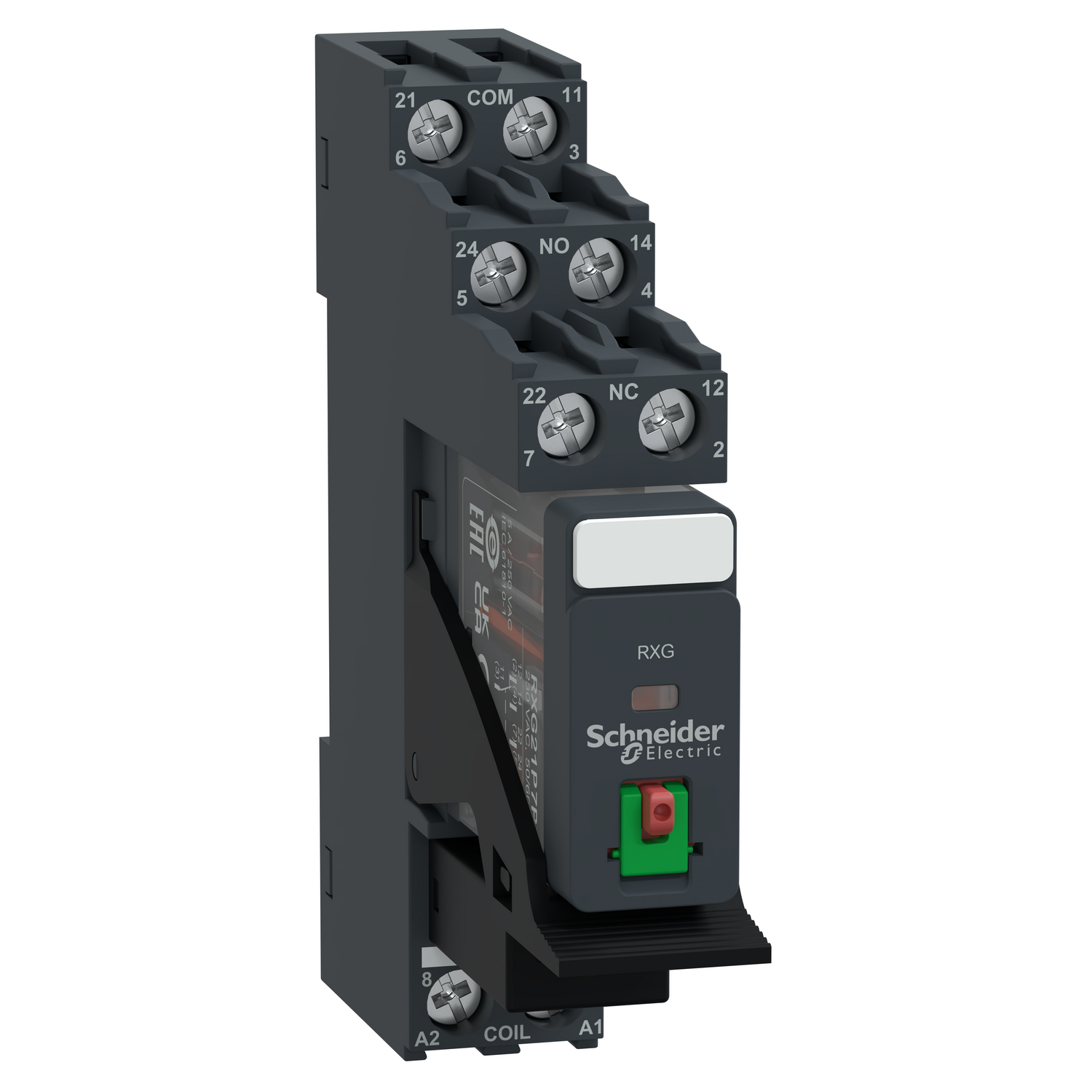 Schneider Electric Schneider Electric RXG21P7PV – interface plug in relay, Harmony Electromechanical Relays, 5A, 2CO, with LED, pre assembled, lockable test but to n, 230V AC