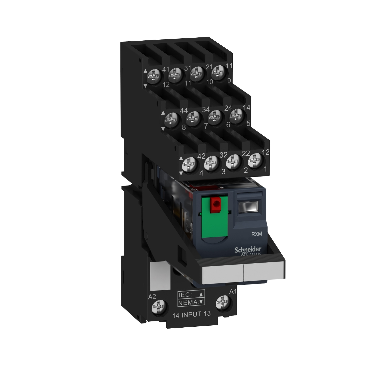 Schneider Electric Schneider Electric RXM4AB1P7PVS – miniature plug in relay pre assembled, Harmony Electromechanical Relays, 6A, 4CO, lockable test but to n, separate terminals socket, 230V AC