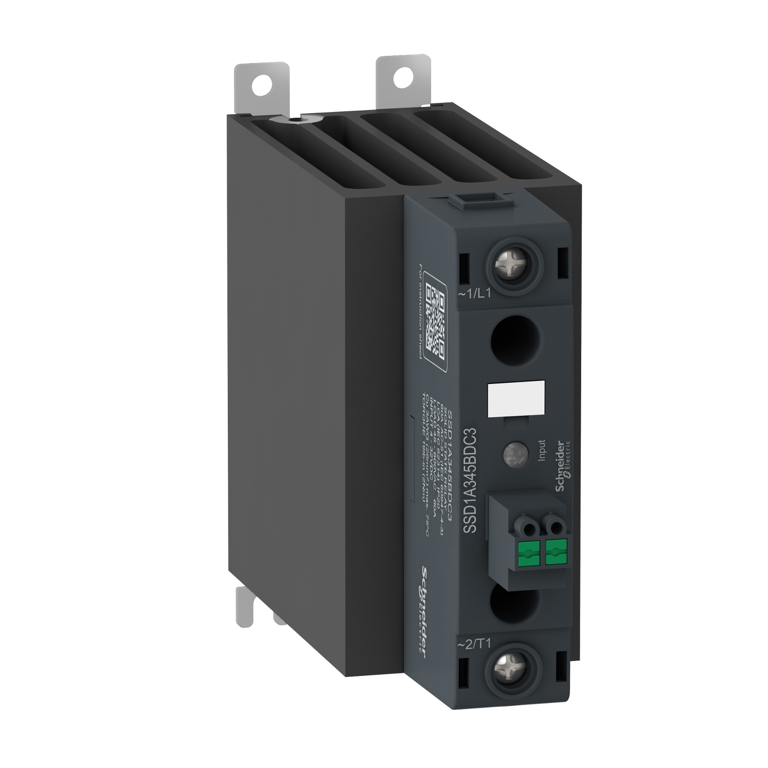 Schneider Electric Schneider Electric SSD1A345BDC3 – DIN rail mount relay, Harmony Solid State Relays, 45A, zeroVoltage switching, contactor configuration, input 4 to 32V DC, output 48 to 600V AC