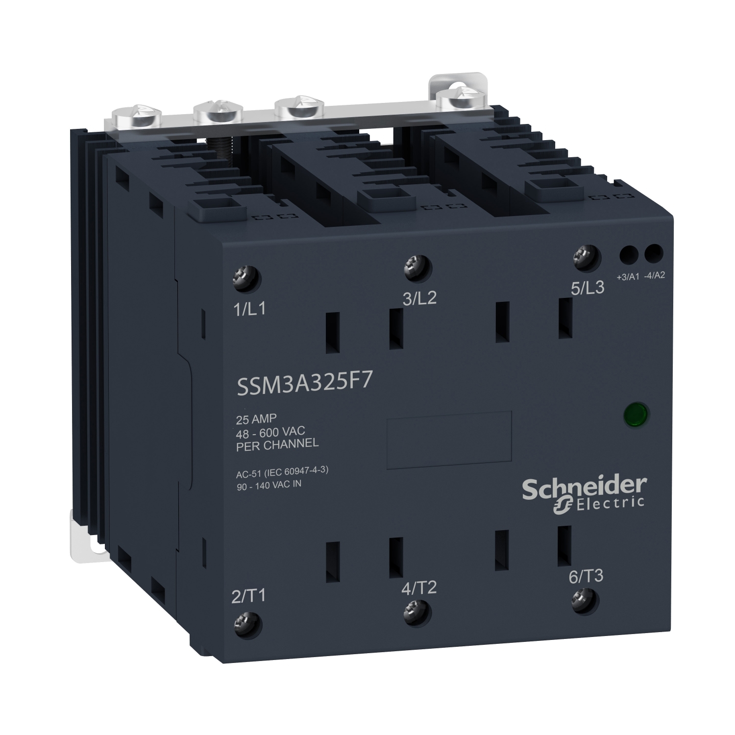 Schneider Electric Schneider Electric SSM3A325P7 – pre Assembled, Harmony Solid State Relays, 25A, DIN rail mount, zero voltage switching, input 180...280V AC, output 48...600V AC