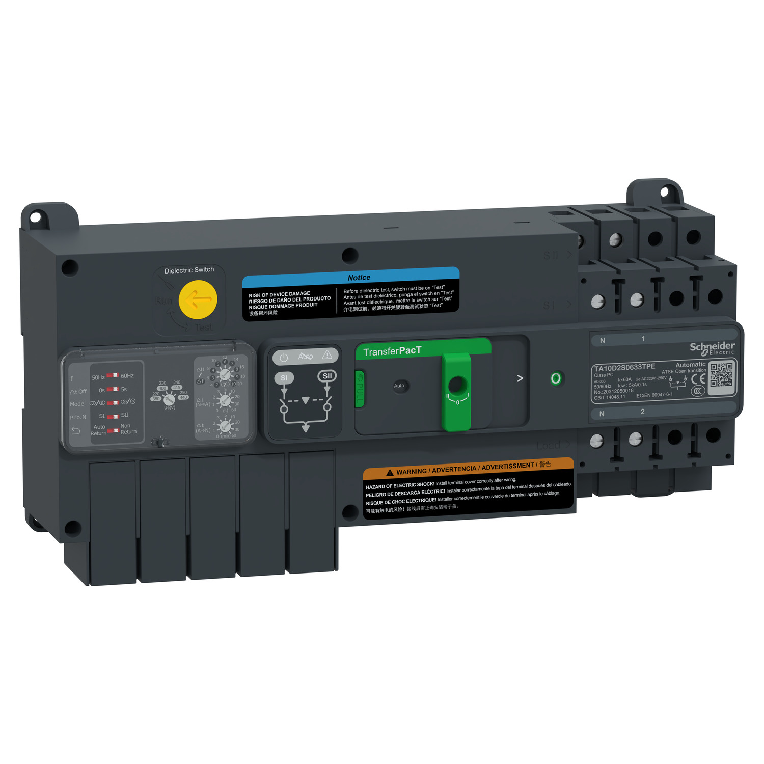 Schneider Electric Schneider Electric TA10D2S0633TPE – automatic transfer switch, TransferPacT automatic, 63A, 2P, rotary, frame 100A