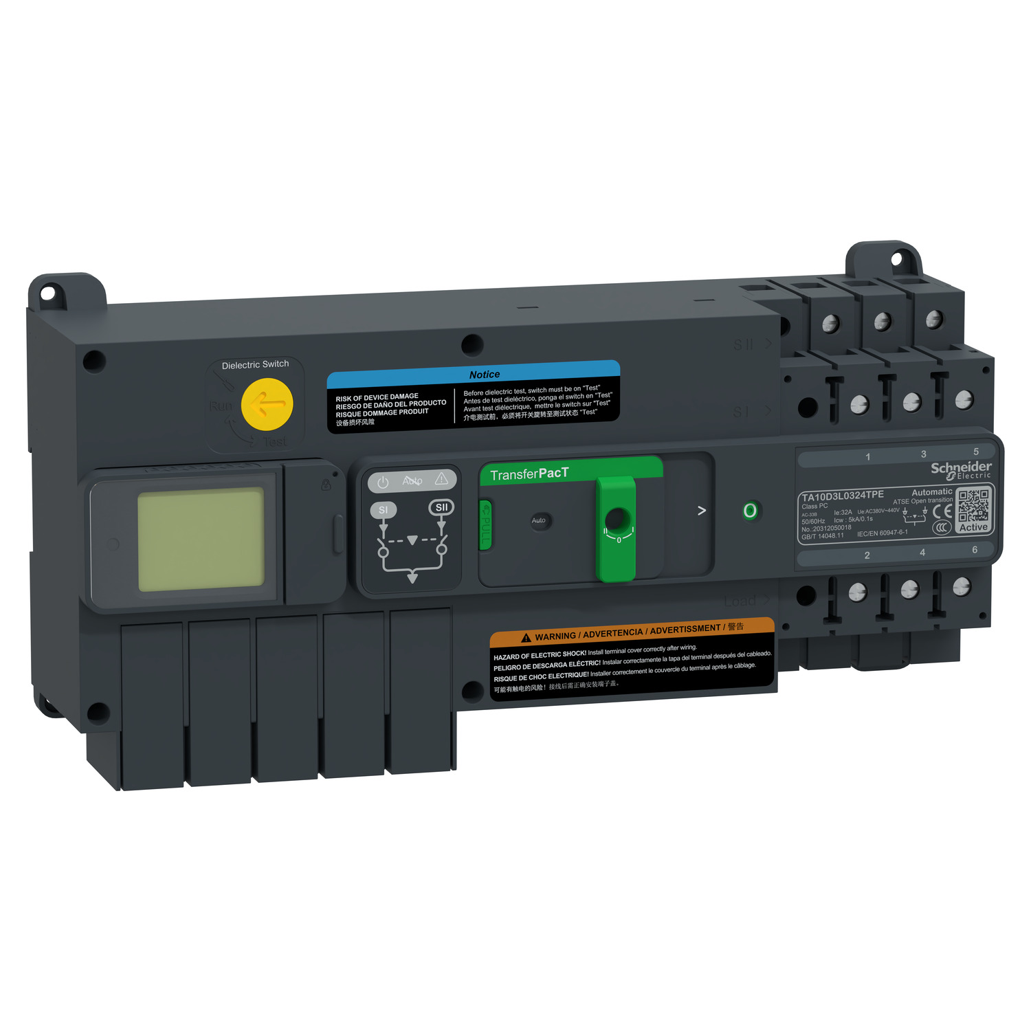 Schneider Electric Schneider Electric TA10D3L0804TPE – active automatic transfer switch, TransferPacT Active automatic, 80A, 3P, LCD, frame 100A