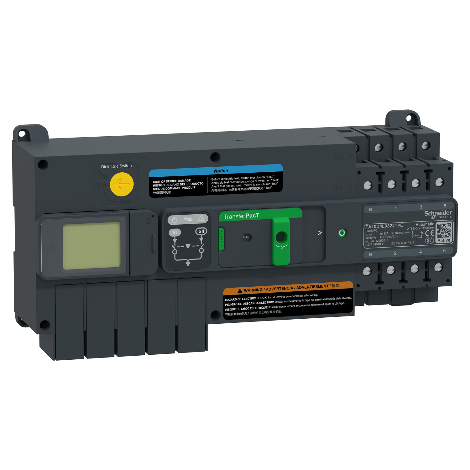 Schneider Electric Schneider Electric TA10D4L0804TPE – active automatic transfer switch, TransferPacT Active automatic, 80A, 4P, LCD, frame 100A