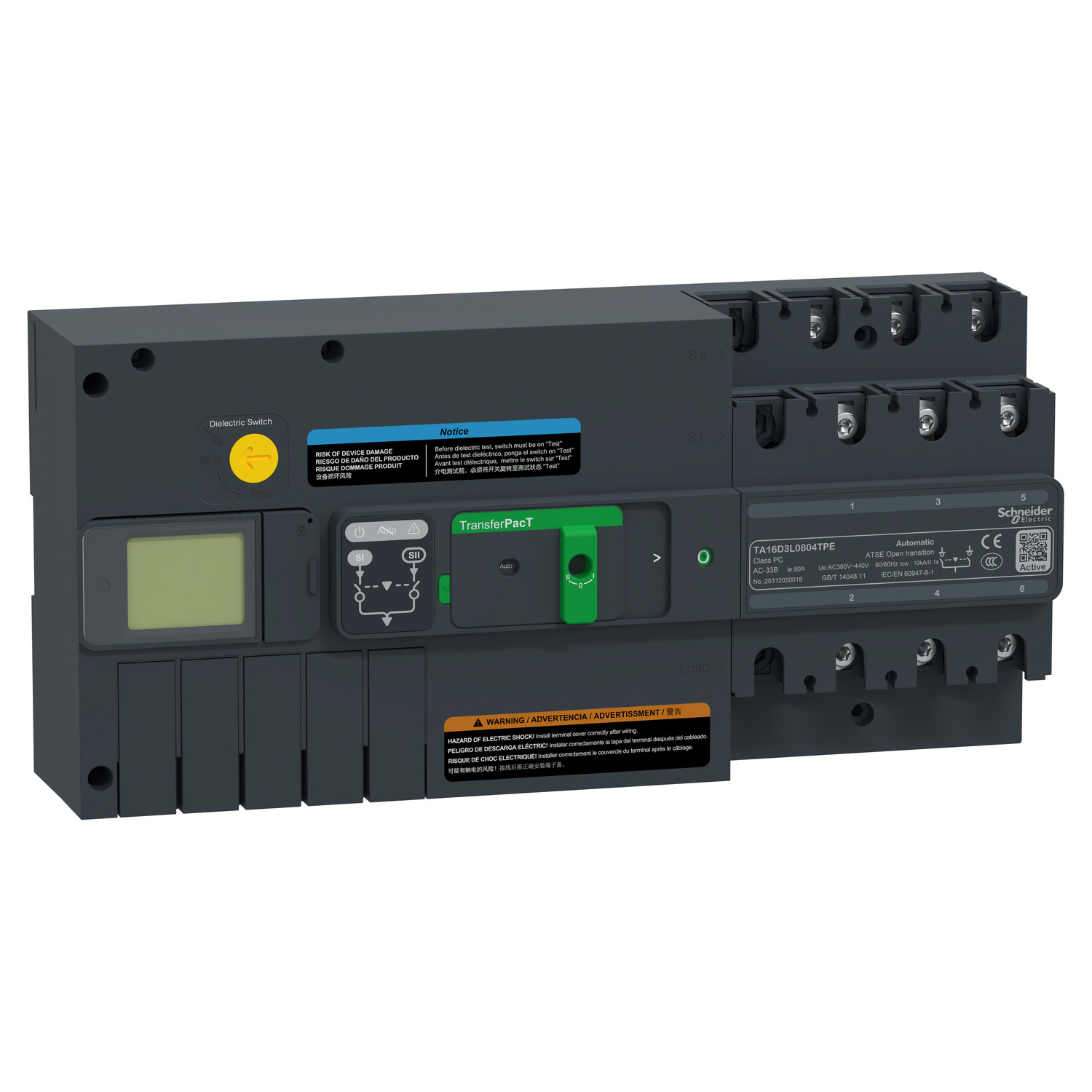 Schneider Electric Schneider Electric TA16D3L1254TPE – active automatic transfer switch, TransferPacT Active automatic, 125A, 3P, LCD, frame 160A