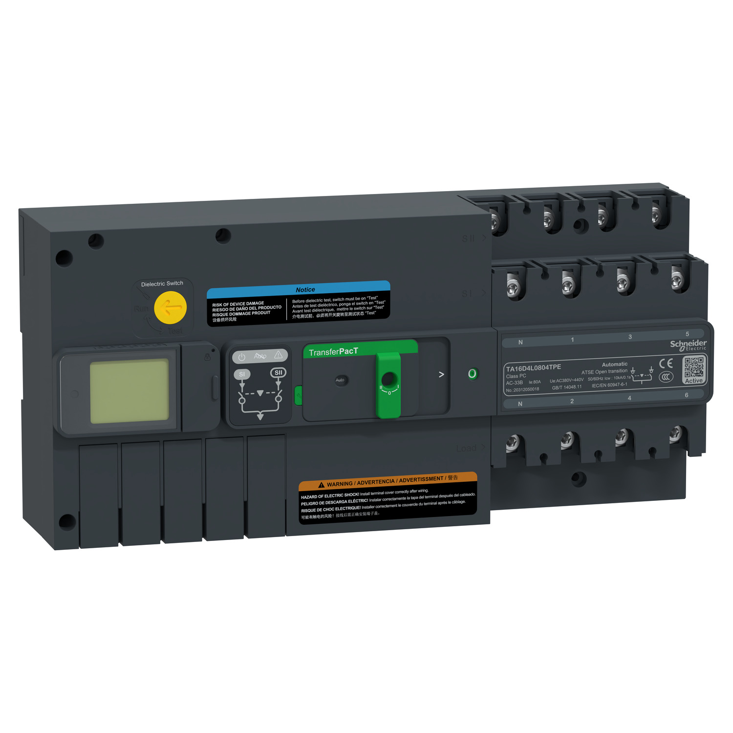 Schneider Electric Schneider Electric TA16D4L1604TPE – active automatic transfer switch, TransferPacT Active automatic, 160A, 4P, LCD, frame 160A
