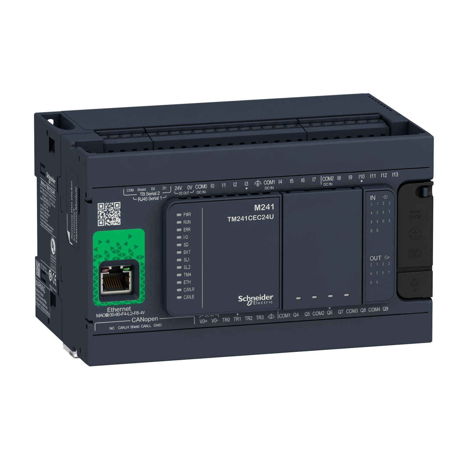 Schneider Electric Schneider Electric TM241CEC24R – logic controller, Modicon M241, 24 IO, relay, Ethernet CAN master