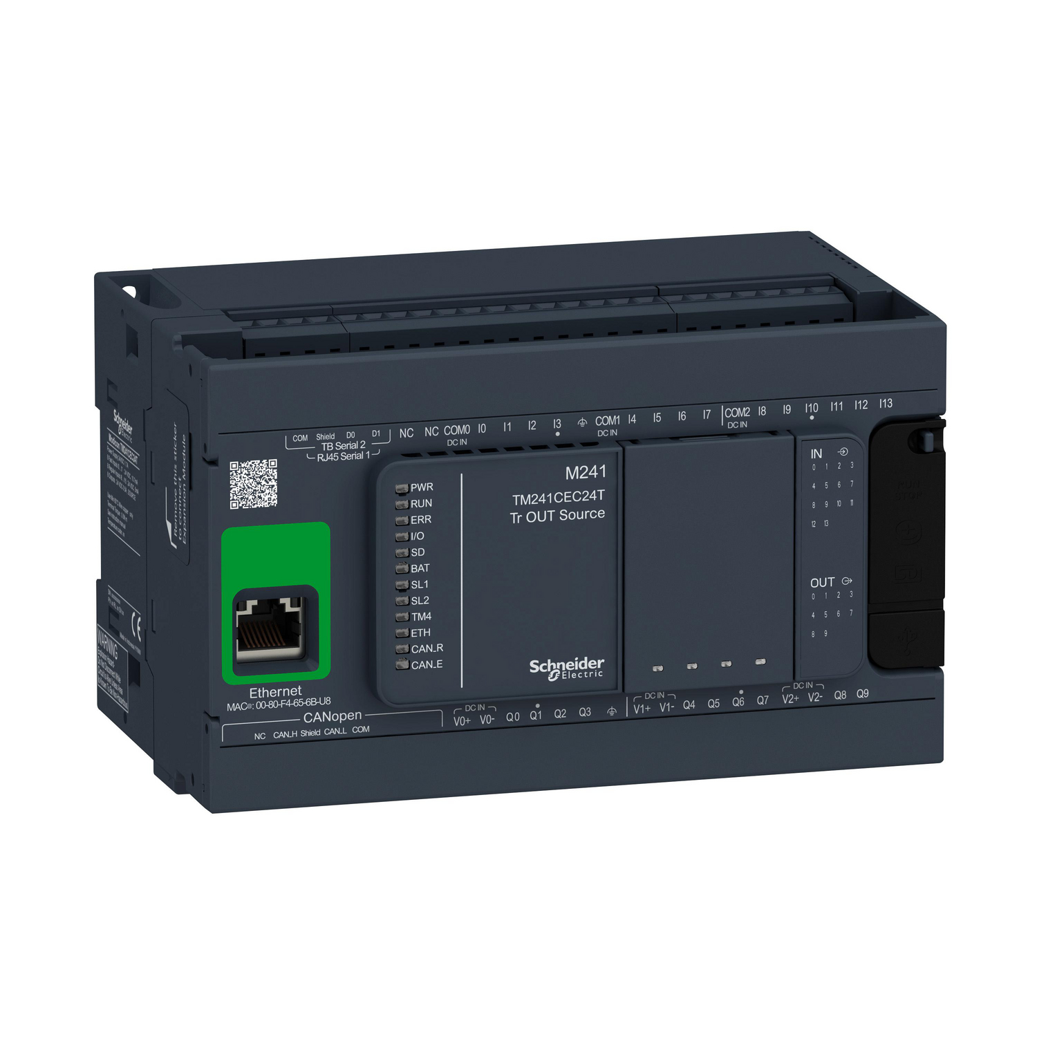 Schneider Electric Schneider Electric TM241CEC24T – logic controller, Modicon M241, 24 IO, transistor, PNP, Ethernet, CAN master