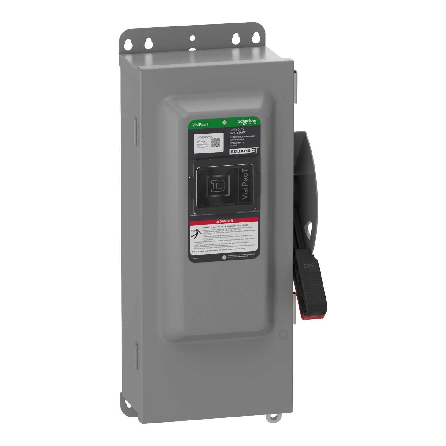 Schneider Electric Schneider Electric VH363AWKGL – Safety switch, VisiPacT, heavy duty, fused, viewing window, NEMA 12, 600V, 100A, 3 pole, ground lugs