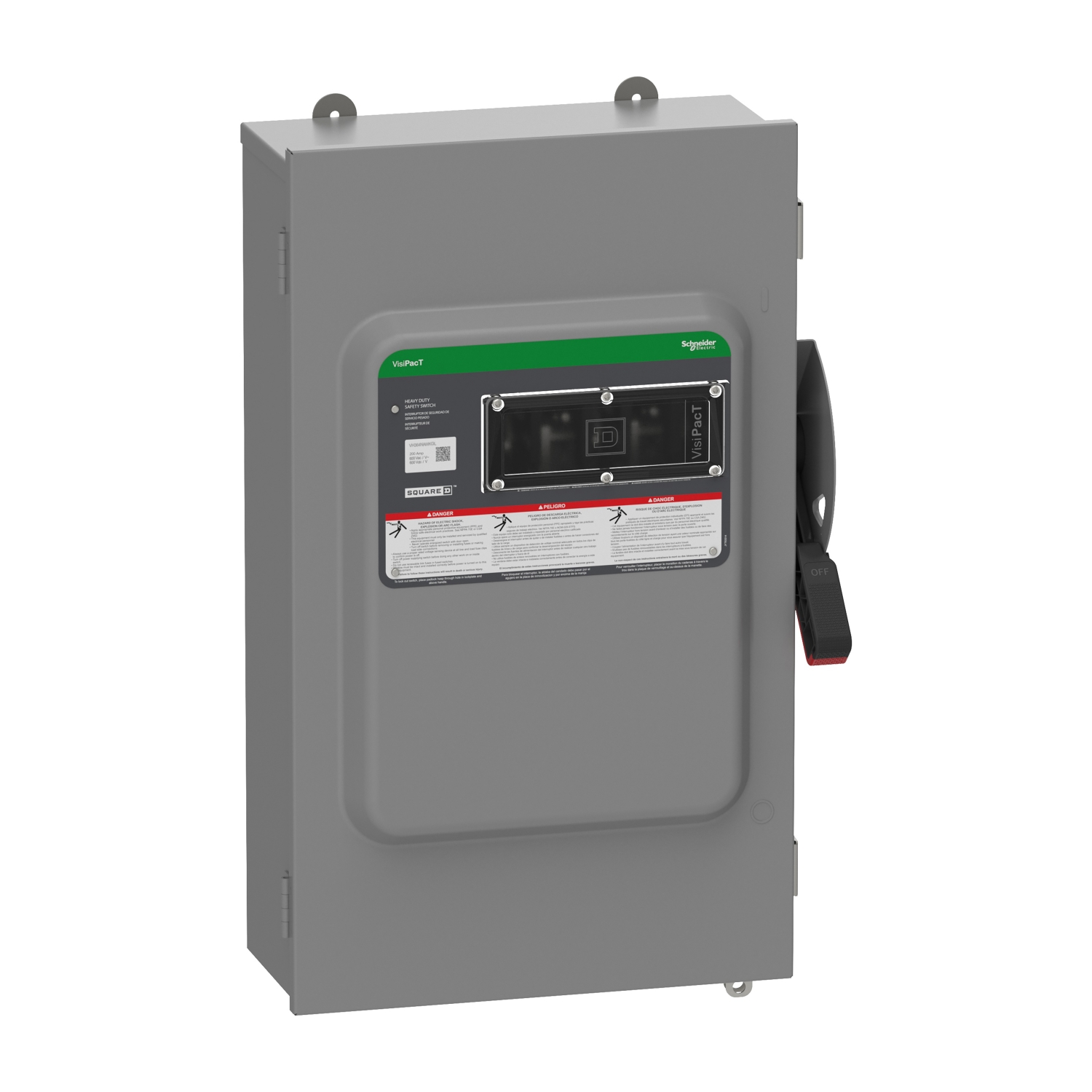 Schneider Electric Schneider Electric VHU364AWKGL – Safety switch, VisiPacT, heavy duty, unfused, viewing window, NEMA 12, 600V, 200A, 3 pole, ground lugs