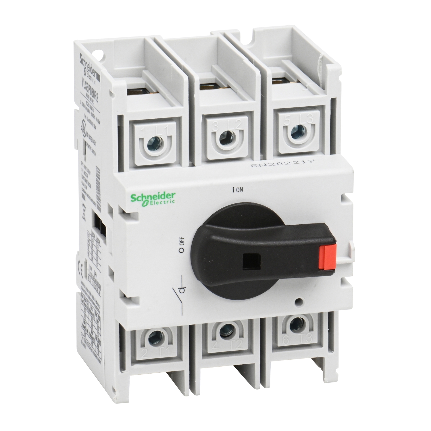 Schneider Electric Schneider Electric VLS3P080R2 – Disconnect switch, TeSys VLS, body switch, 80A, 40HP at 480VAC, UL98, three phase, 50kA SCCR, size 2, DIN rail mount