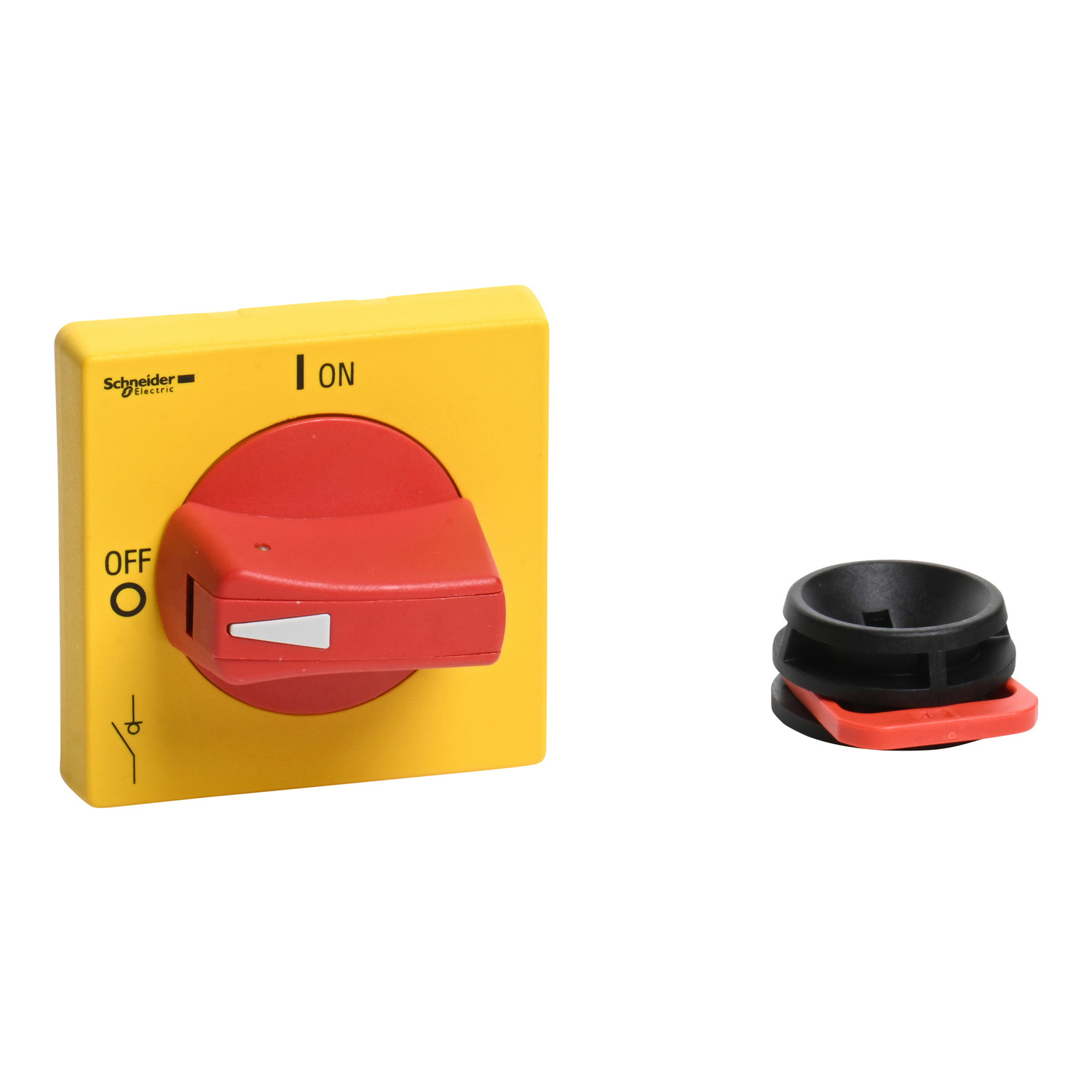 Schneider Electric Schneider Electric VLSH2H5R – Disconnect switch, TeSys VLS, protruding rotary handle, hole mounting, 65x65mm, red handle, 5mm shaft