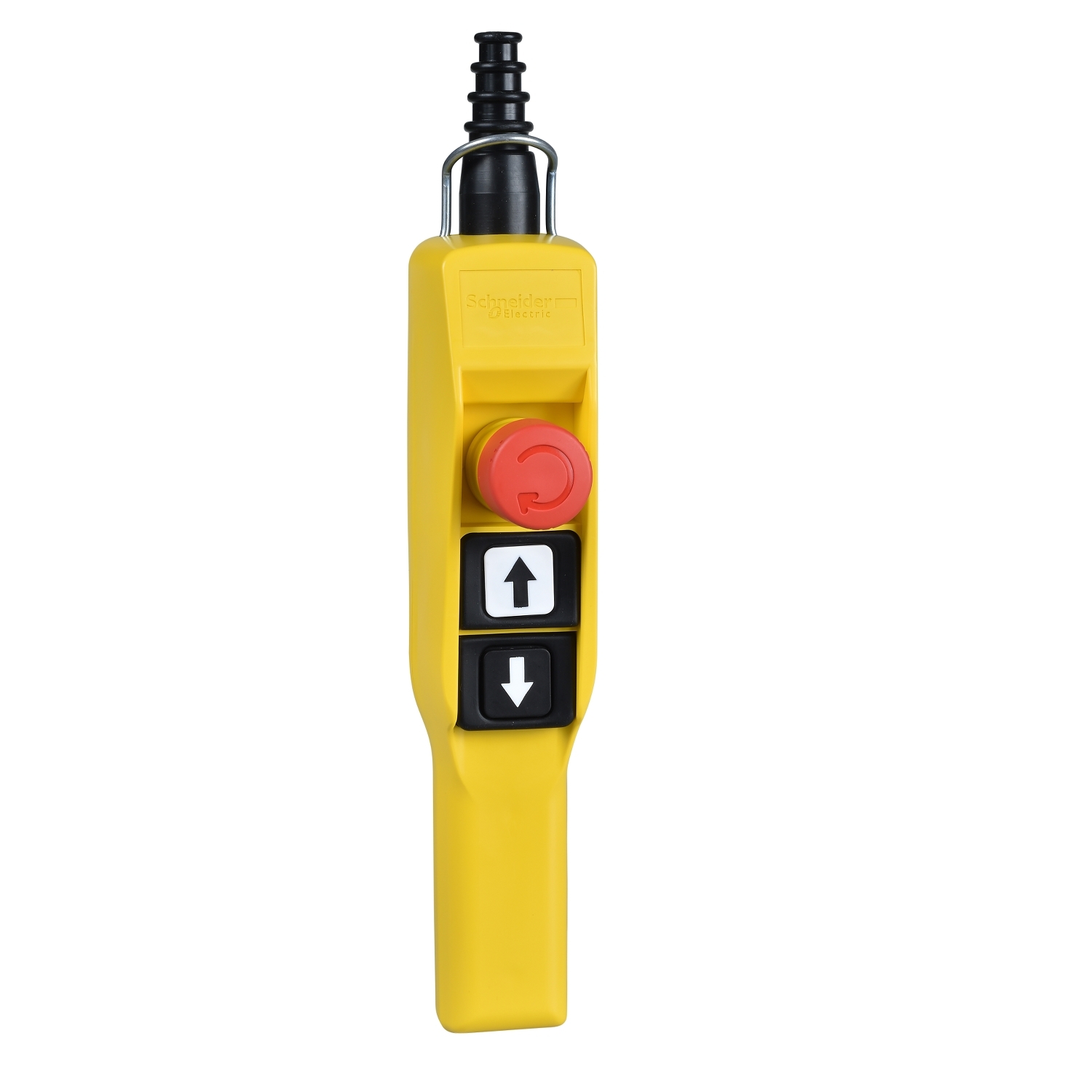 Schneider Electric Schneider Electric XACA2153 – Harmony XAC, Pendant control station, plastic, yellow, pistol grip, 2 booted push buttons with NO + NC, 1 emergency stop NC