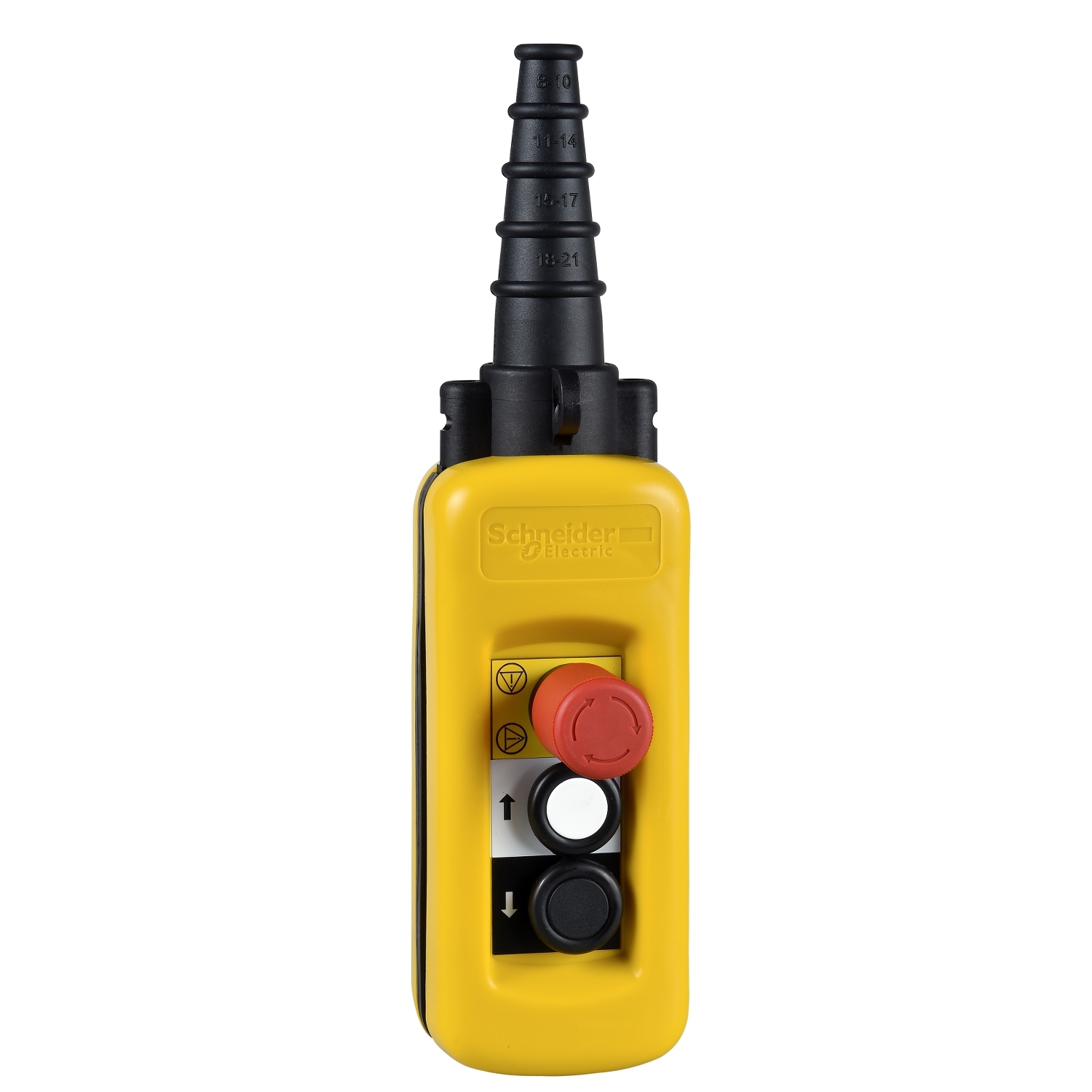 Schneider Electric Schneider Electric XACA2913 – Harmony XAC, Pendant control station, plastic, yellow, 2 push buttons with 2 NO + 1 NC, 1 emergency stop NC