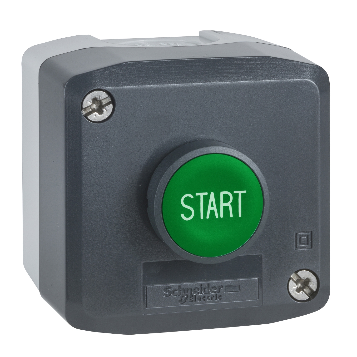 Schneider Electric Schneider Electric XALD103 – Control station, Harmony XALD, XALK, plastic, dark grey lid, 1 green flush push button 22mm, spring return, marked START, 1 NO