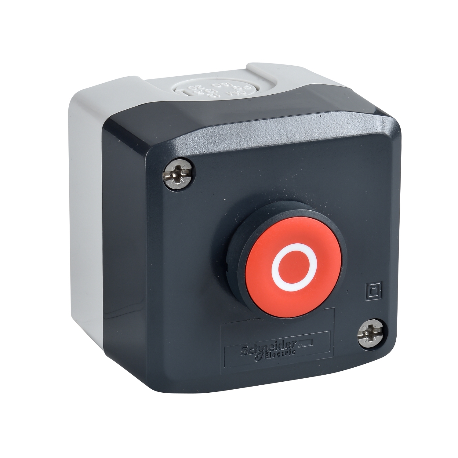 Schneider Electric Schneider Electric XALD112 – Harmony XALD, XALK, Control station, plastic, dark grey lid, 1 red flush push button Ø22, spring return, marked O, 1 NC