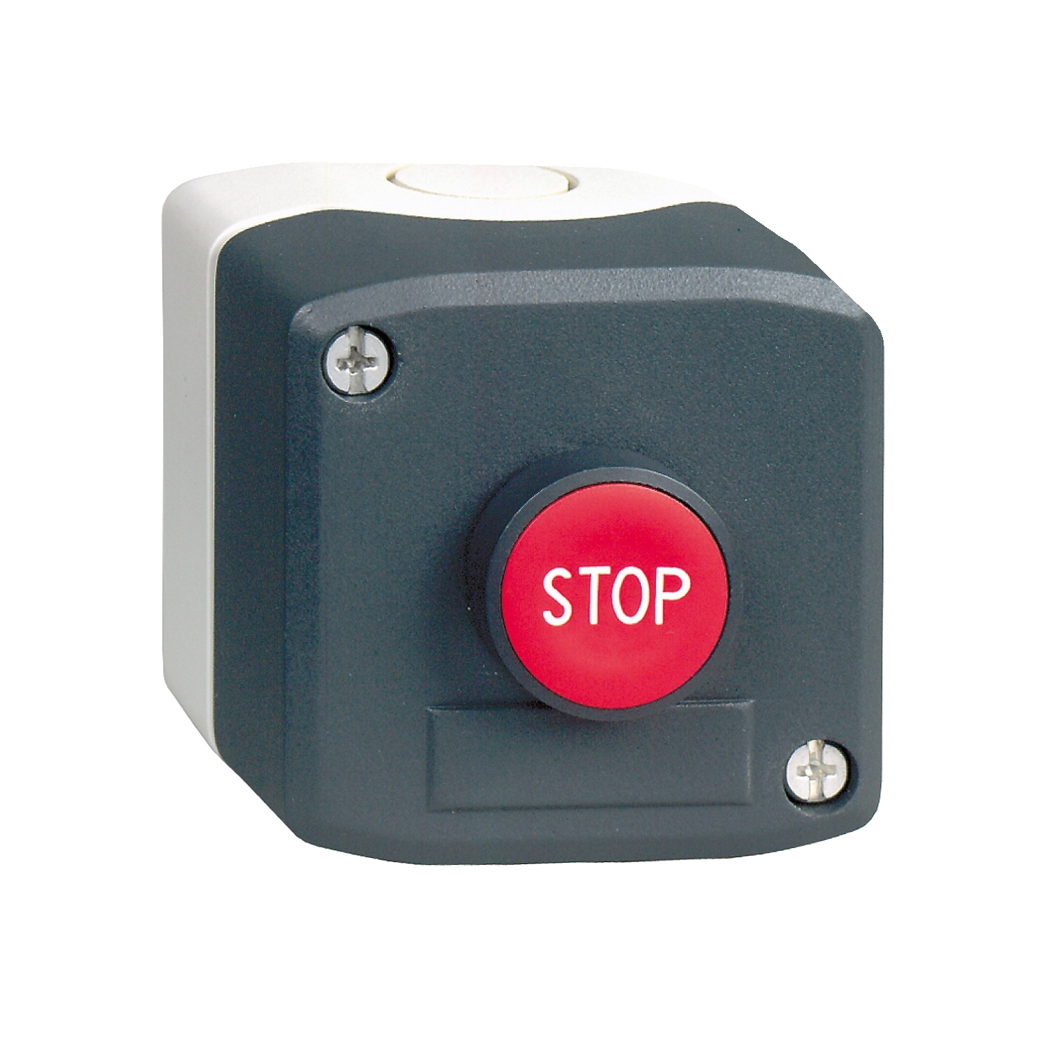 Schneider Electric Schneider Electric XALD114 – Complete control station, Harmony XALD, dark grey, 1 red flush pushbutton,22mm,spring return, 1NC, marked STOP
