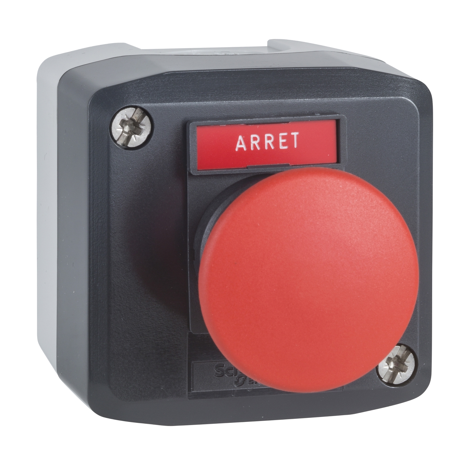 Schneider Electric Schneider Electric XALD164 – Harmony XALD, XALK, Control station, plastic, dark grey, 1 red mushroom Ø40 push button, Ø22, 1 NC, legend holder marked ARRET