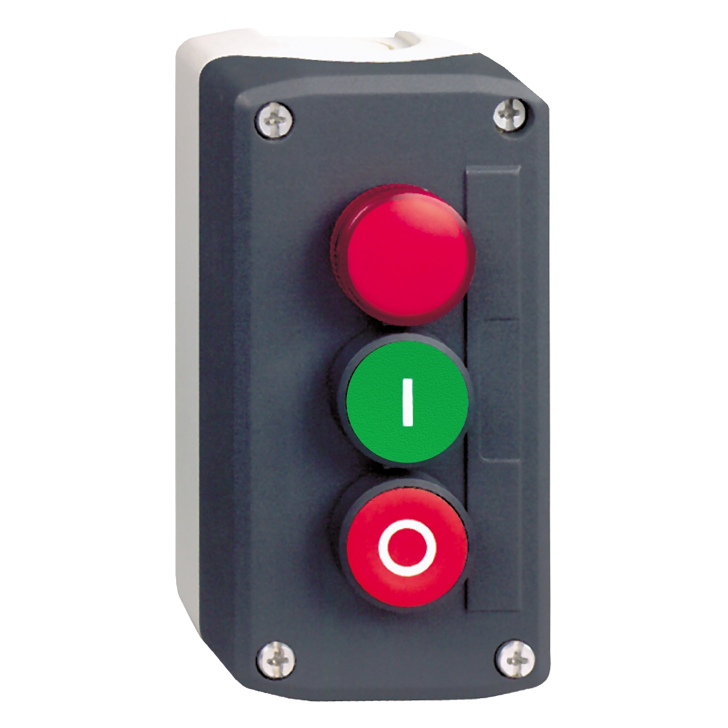 Schneider Electric Schneider Electric XALD363G – complete control station, Harmony XALD, dark grey, green and red flush pushbuttons 22mm and red pilot light, marked