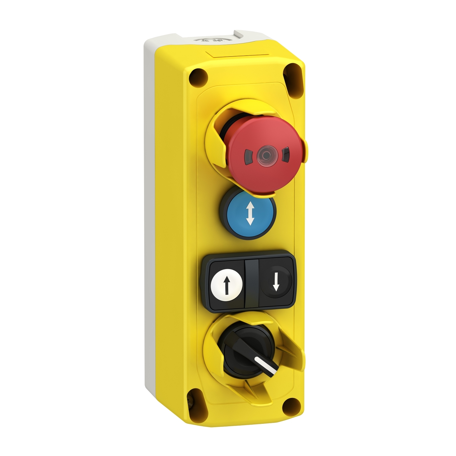 Schneider Electric Schneider Electric XALFK4002 – Top of car box, Harmony XALF, for lift inspection, 1 flush pushbutton, 1 selector switch, 1 double headed push button, 1 mushroom head push button