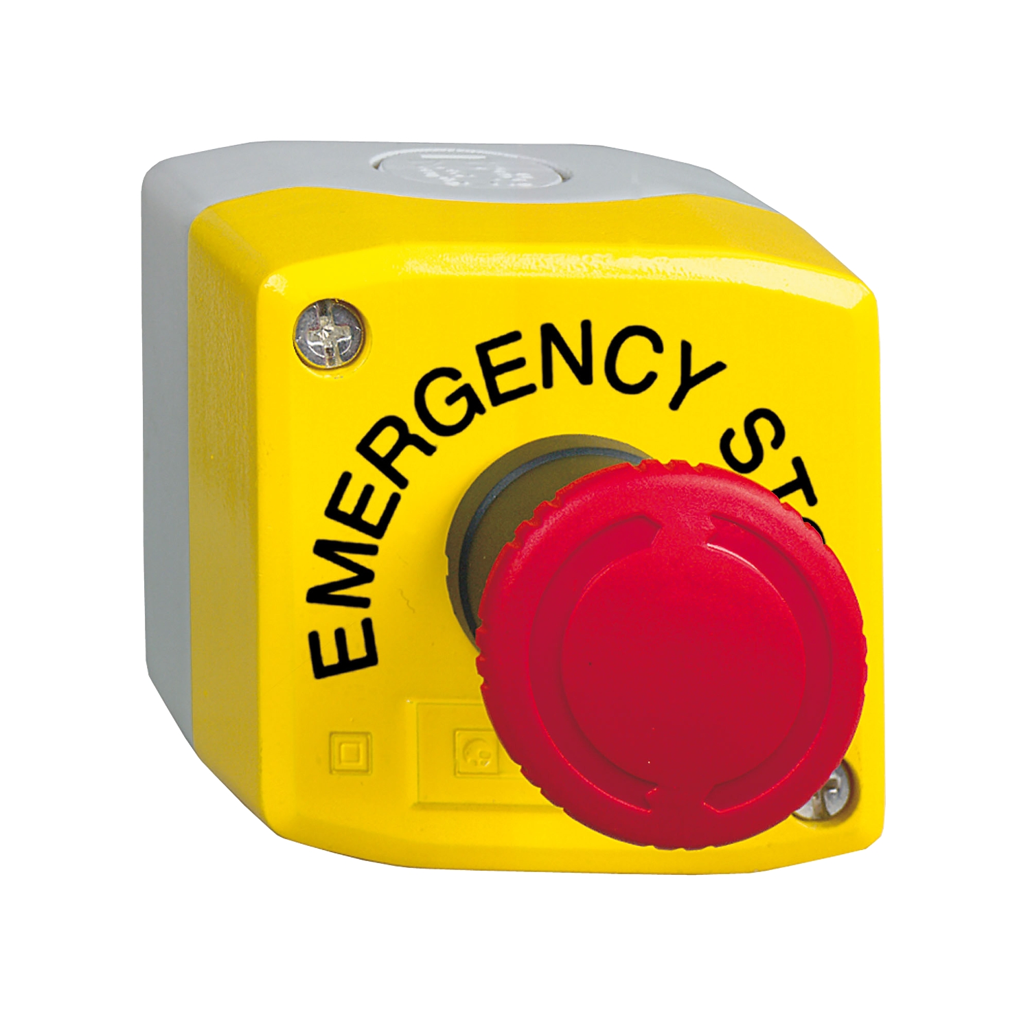 Schneider Electric Schneider Electric XALK178GTH29 – Control station, Harmony XALK, plastic, yellow lid, 1 red mushroom push button 40mm, turn to release, 1NO + 2NC, marked EMERGENCY STOP