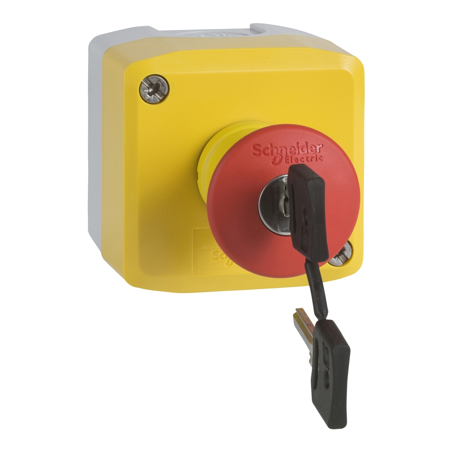 Schneider Electric Schneider Electric XALK188EH7 – Control station, Harmony XALK, plastic, yellow lid, 1 red mushroom push button 40mm, key release, 1NO + 1NC, unmarked