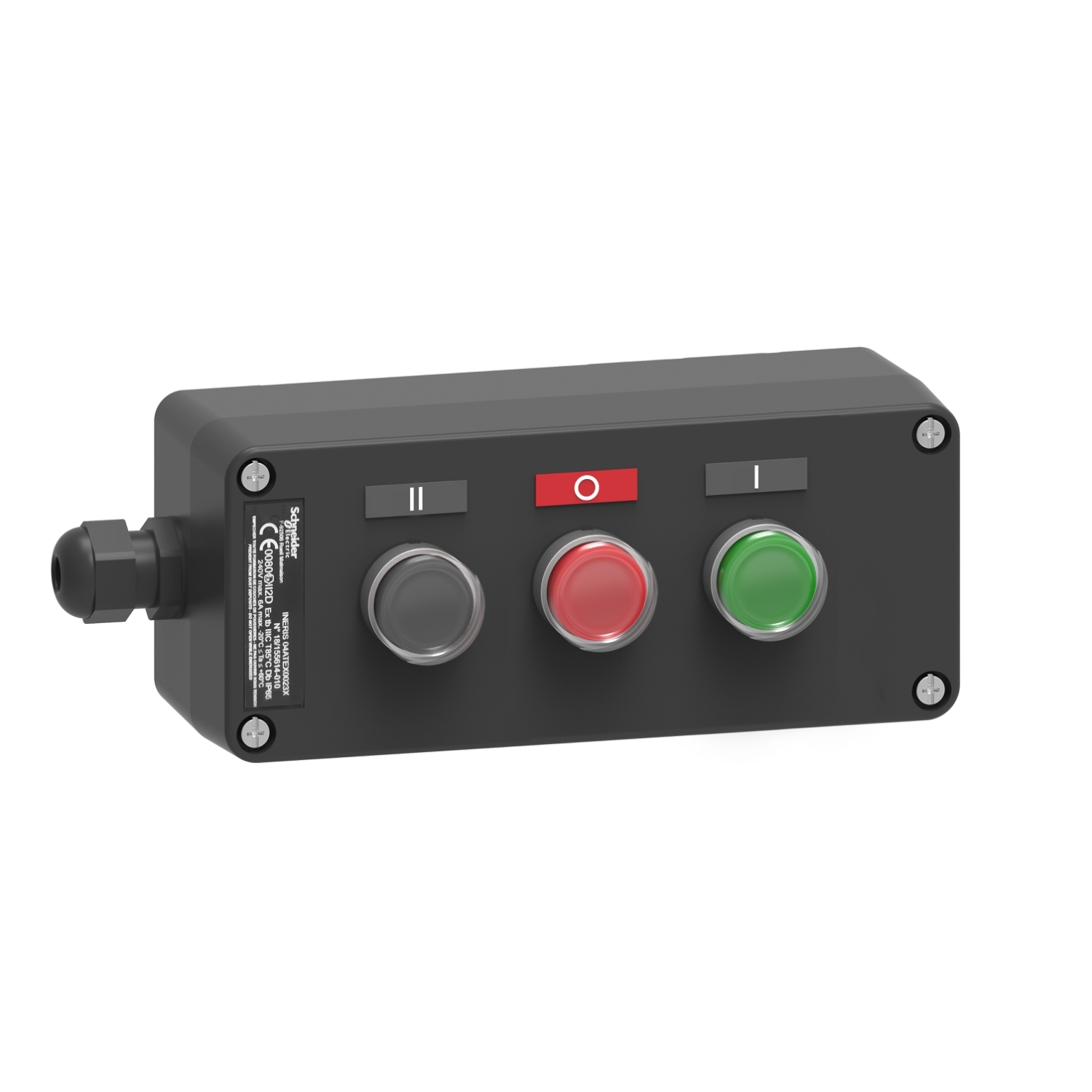 Schneider Electric Schneider Electric XAWG310EX – Control station, Harmony XAW, metal with fiberglass, 3 functions, 3 push buttons, green/red/black, 2NO + 1NC, ATEX