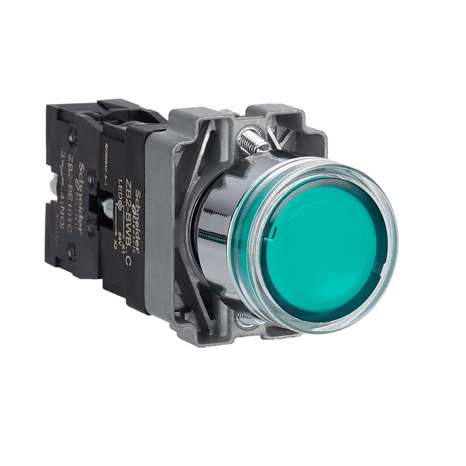 Schneider Electric Schneider Electric XB2BW33B1C – Illuminated push button, Harmony XB2, metal, flush, green, 22mm, spring return, 24V AC DC, 1NO