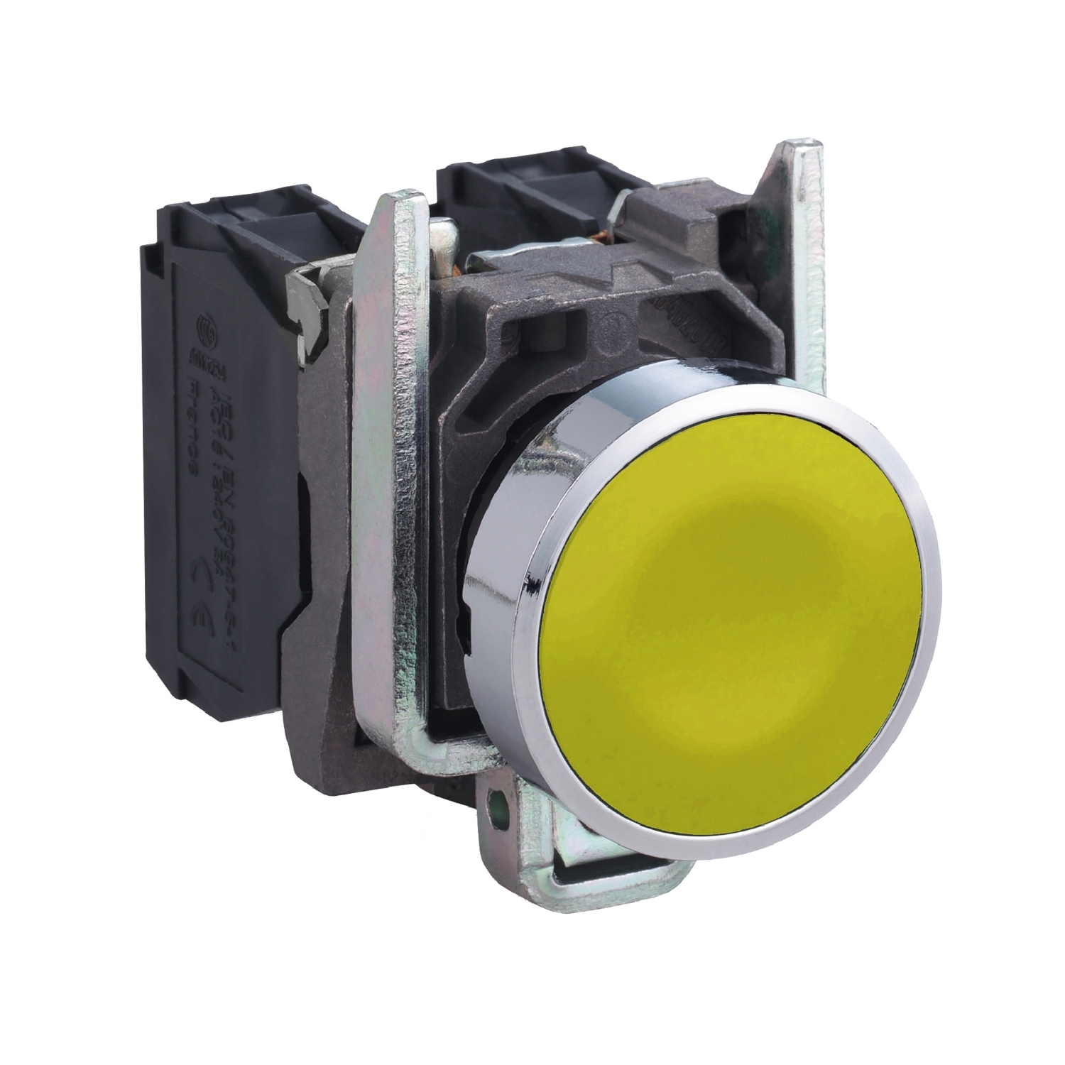 Schneider Electric Schneider Electric XB4BA55 – Push button, Harmony XB4, yellow flush, metal, 22mm, spring return, 1NO + 1NC, unmarked
