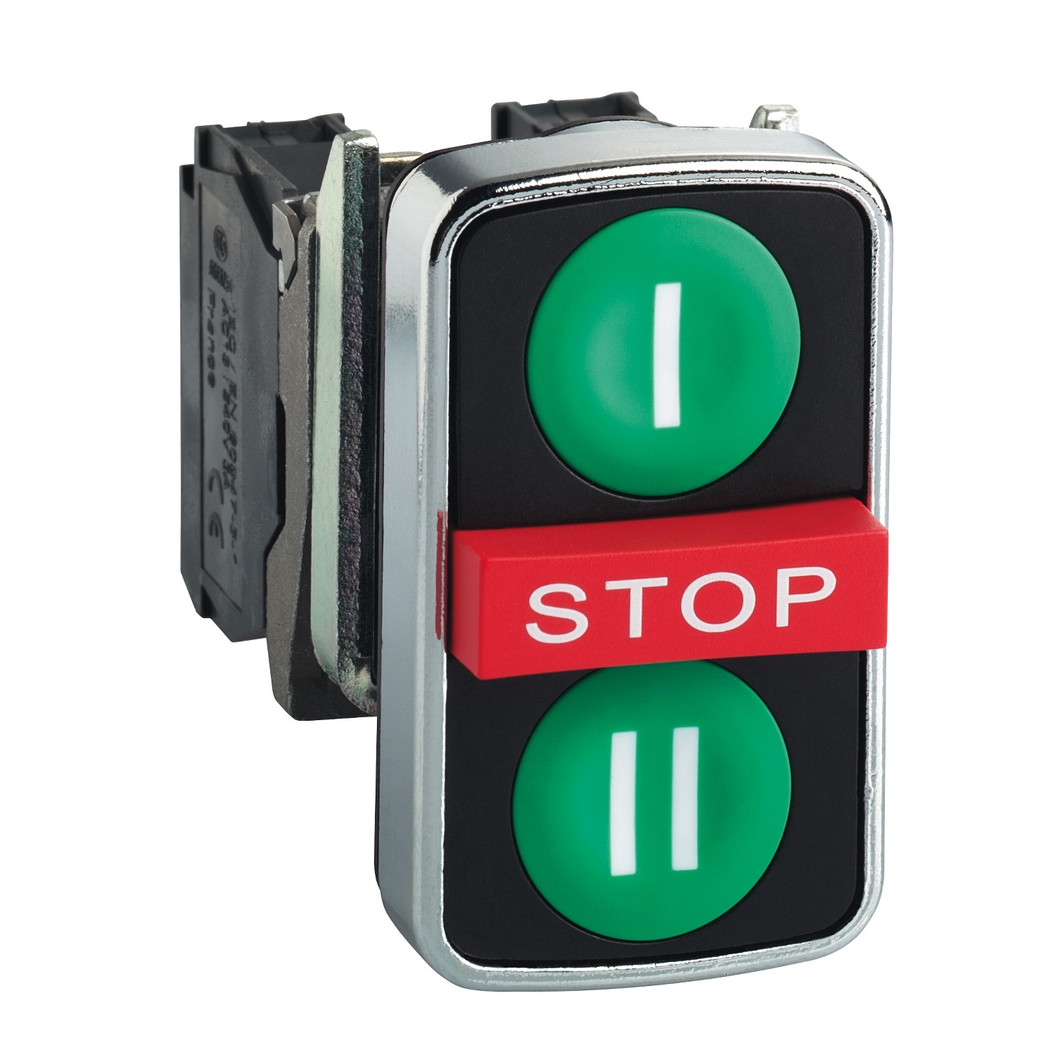 Schneider Electric Schneider Electric XB4BA731327 – green flush/red projecting/green flush triple-headed pushbutton Ø22 1NO+1NC+1NO