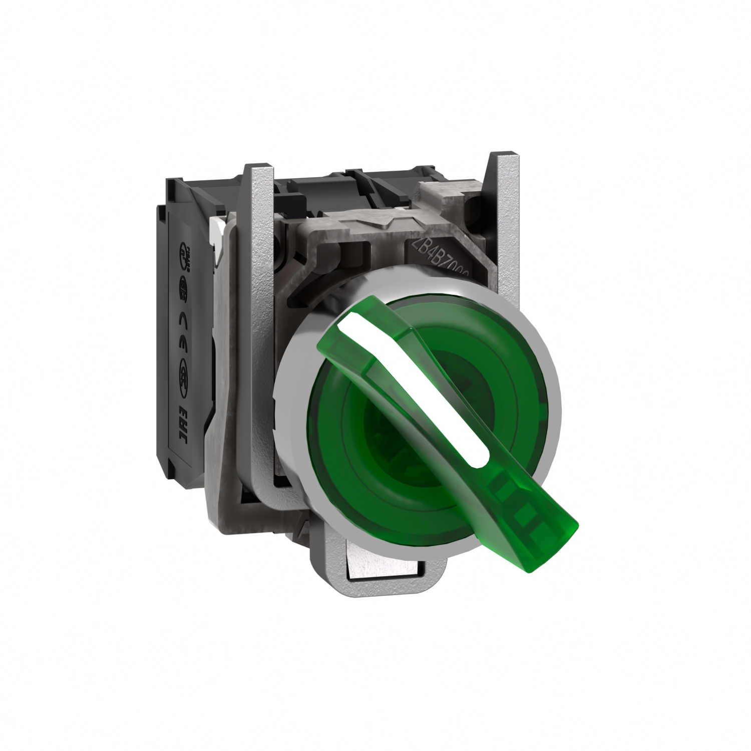 Schneider Electric Schneider Electric XB4BK123G5 – Harmony XB4, Illuminated selector switch, metal, green, Ø22, 2 positions, stay put, 110...120 V AC, 1 NO + 1 NC