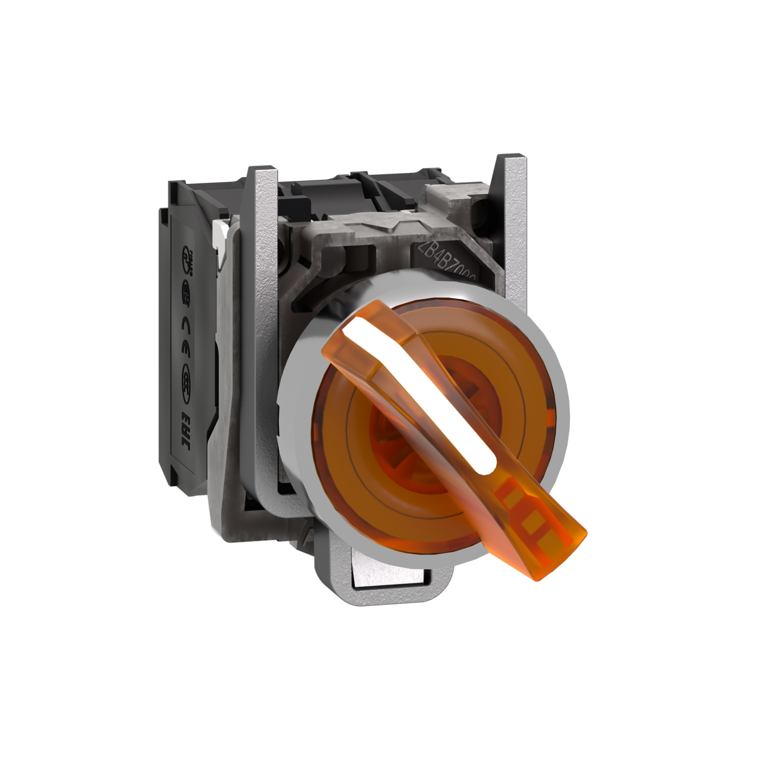 Schneider Electric Schneider Electric XB4BK125G5 – Illuminated selector switch, Harmony XB4, metal, orange handle, 22mm, universal LED, 2 positions, 1NO + 1NC, 110...120V AC