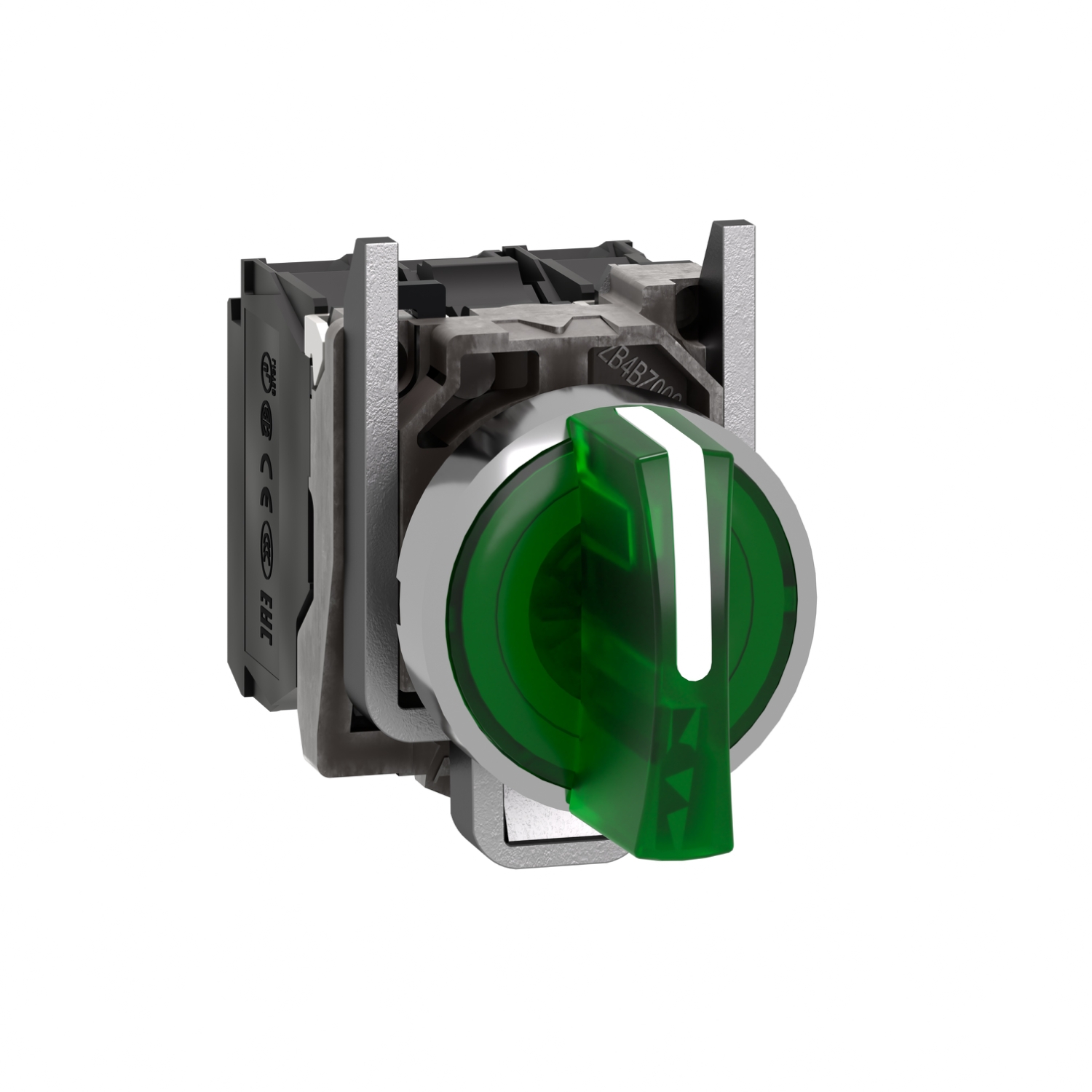 Schneider Electric Schneider Electric XB4BK133M5 – Illuminated selector switch, Harmony XB4, metal, green handle, 22mm, universal LED, 3 positions, 1NO + 1NC, 230...240V AC