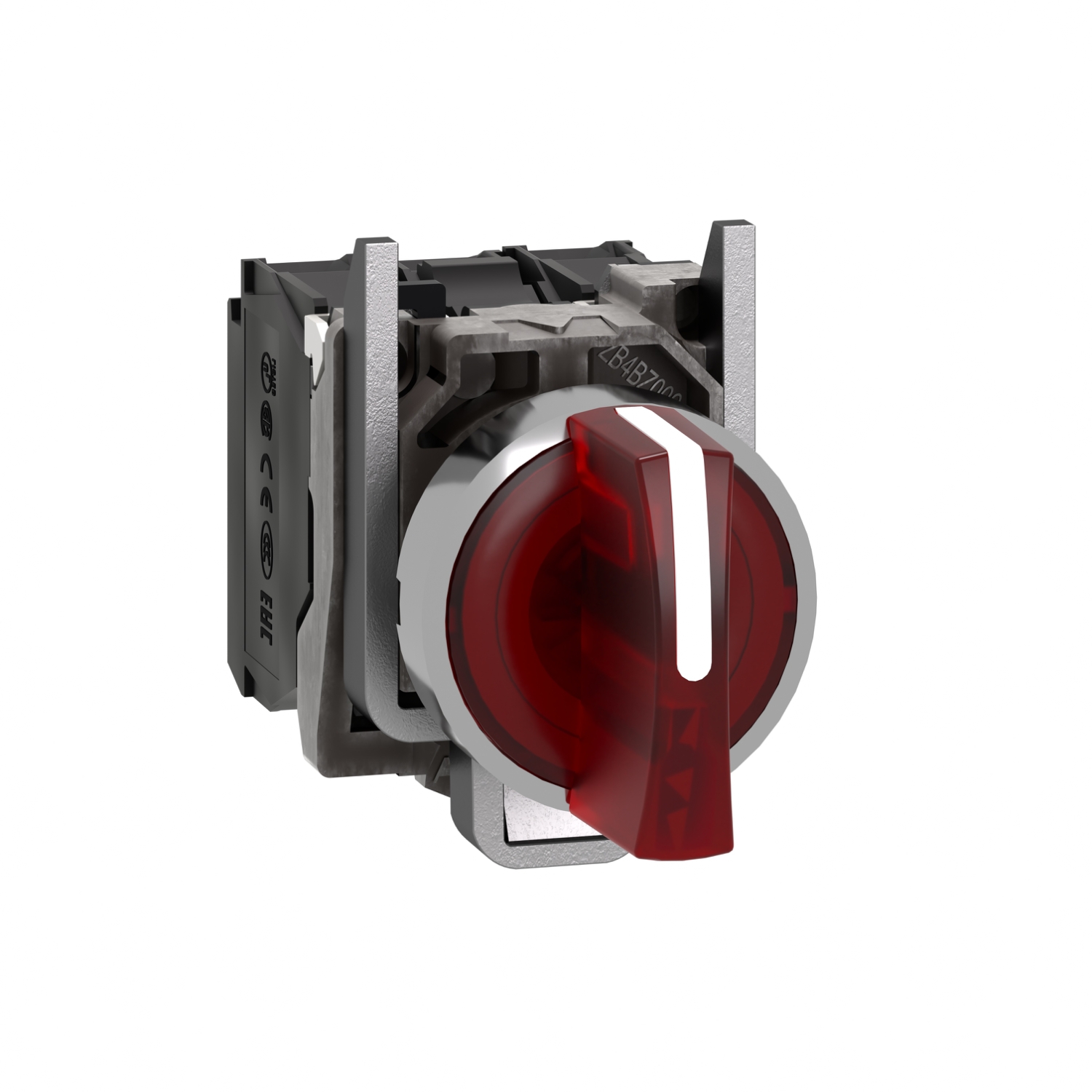 Schneider Electric Schneider Electric XB4BK134M5 – Illuminated selector switch, Harmony XB4, metal, red handle, 22mm, universal LED, 3 positions, 1NO + 1NC, 230...240V AC
