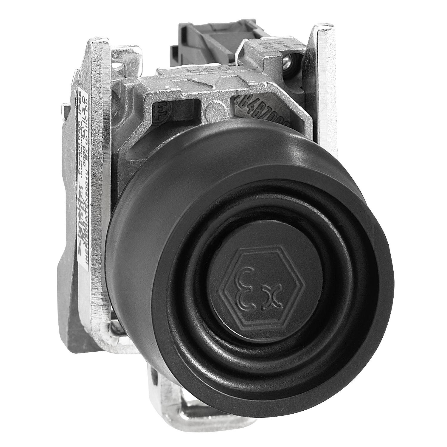 Schneider Electric Schneider Electric XB4BPS21EX – Complete push button, Harmony XB4 - ATEX D, black projecting with boot, metal, 22mm, silver alloy, spring return, 1NO