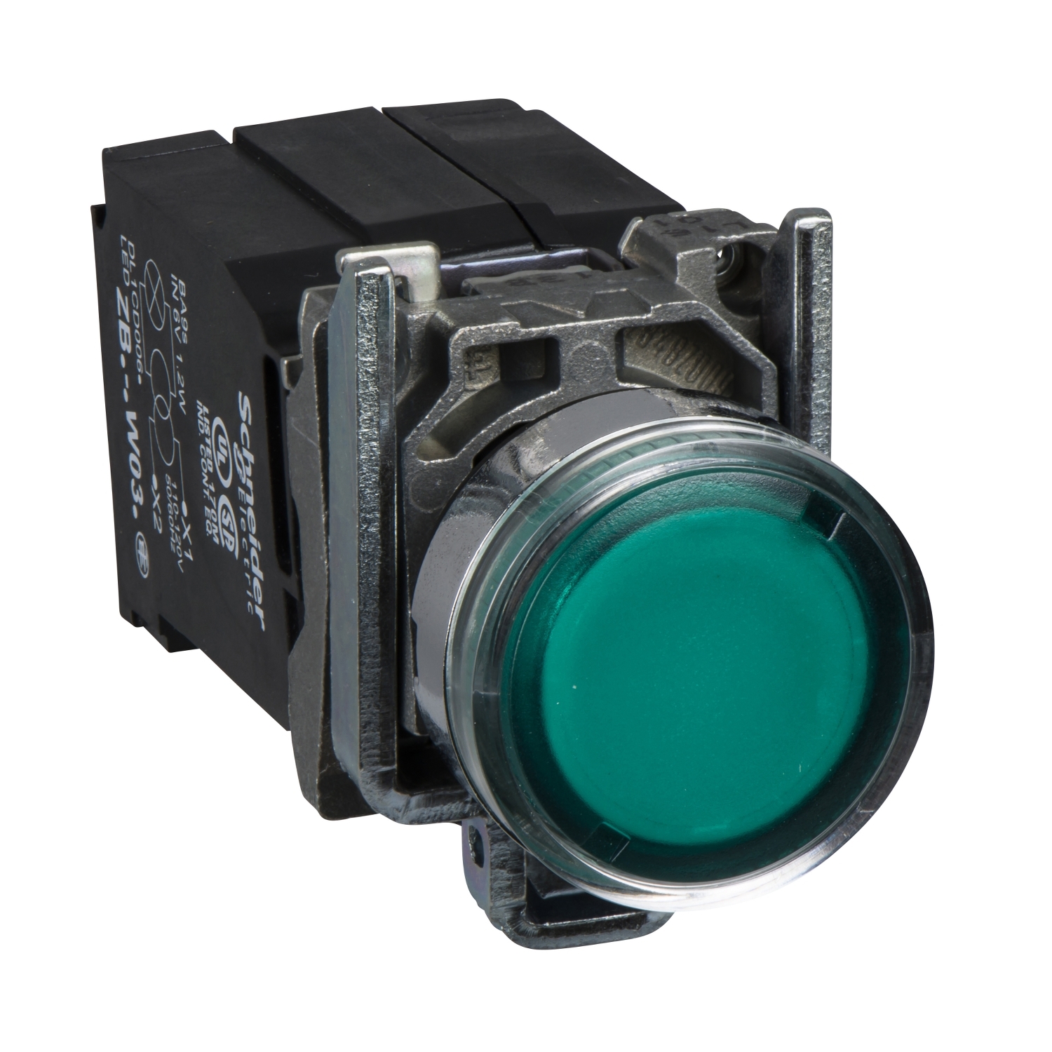 Schneider Electric Schneider Electric XB4BW3345 – Illuminated push button, Harmony XB4, green flush, 22mm, spring return, 1NO + 1NC, 220...240V