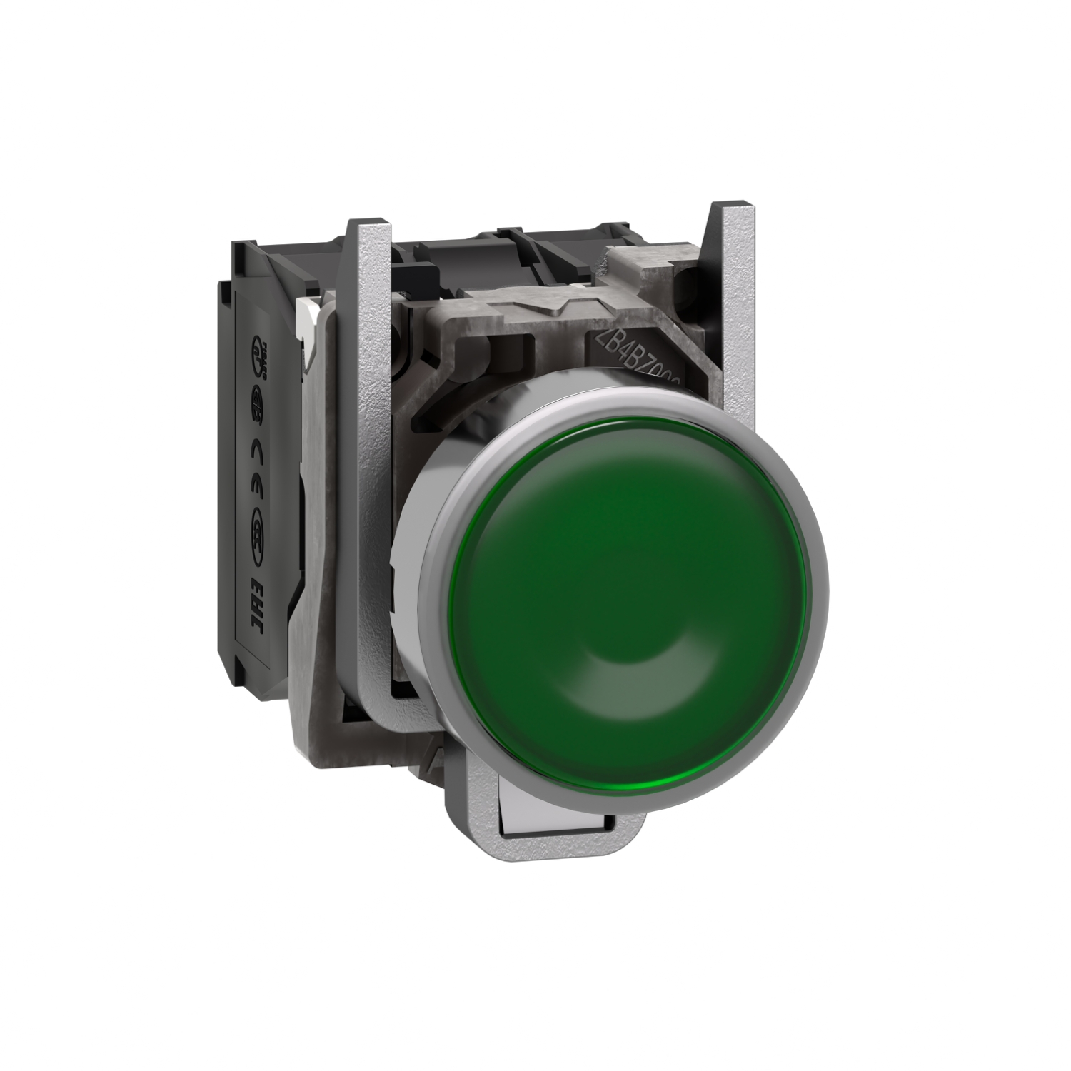 Schneider Electric Schneider Electric XB4BW33M5 – Illuminated push button, metal, flush, green, Ø22, spring return, 230...240 V AC, 1 NO + 1 NC