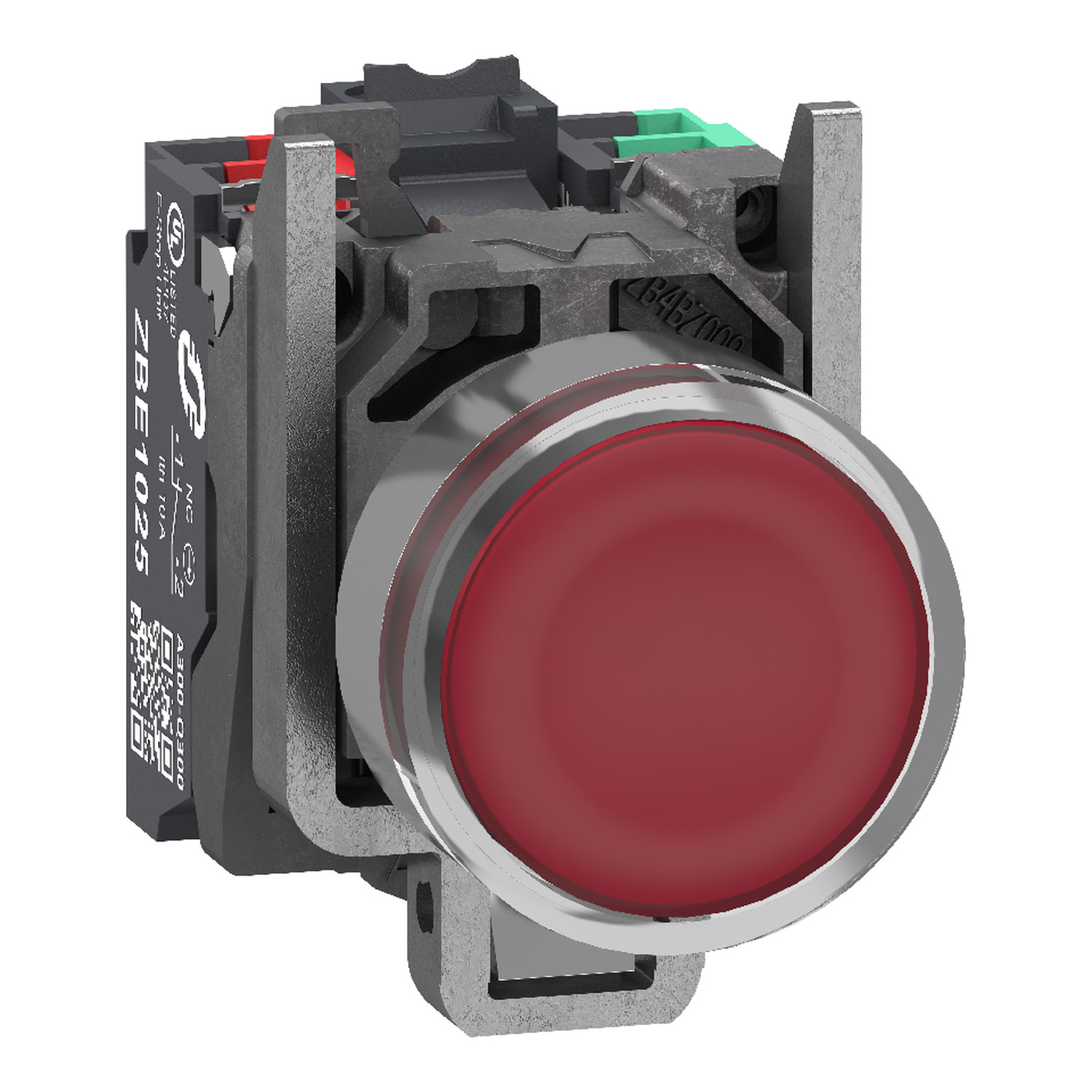 Schneider Electric Schneider Electric XB4BW34B55 – Illuminated push button, Harmony XB4, metal, red flush, 22mm, universal LED, plain lens, 1 NO + 1 NC, 24V AC DC, push in