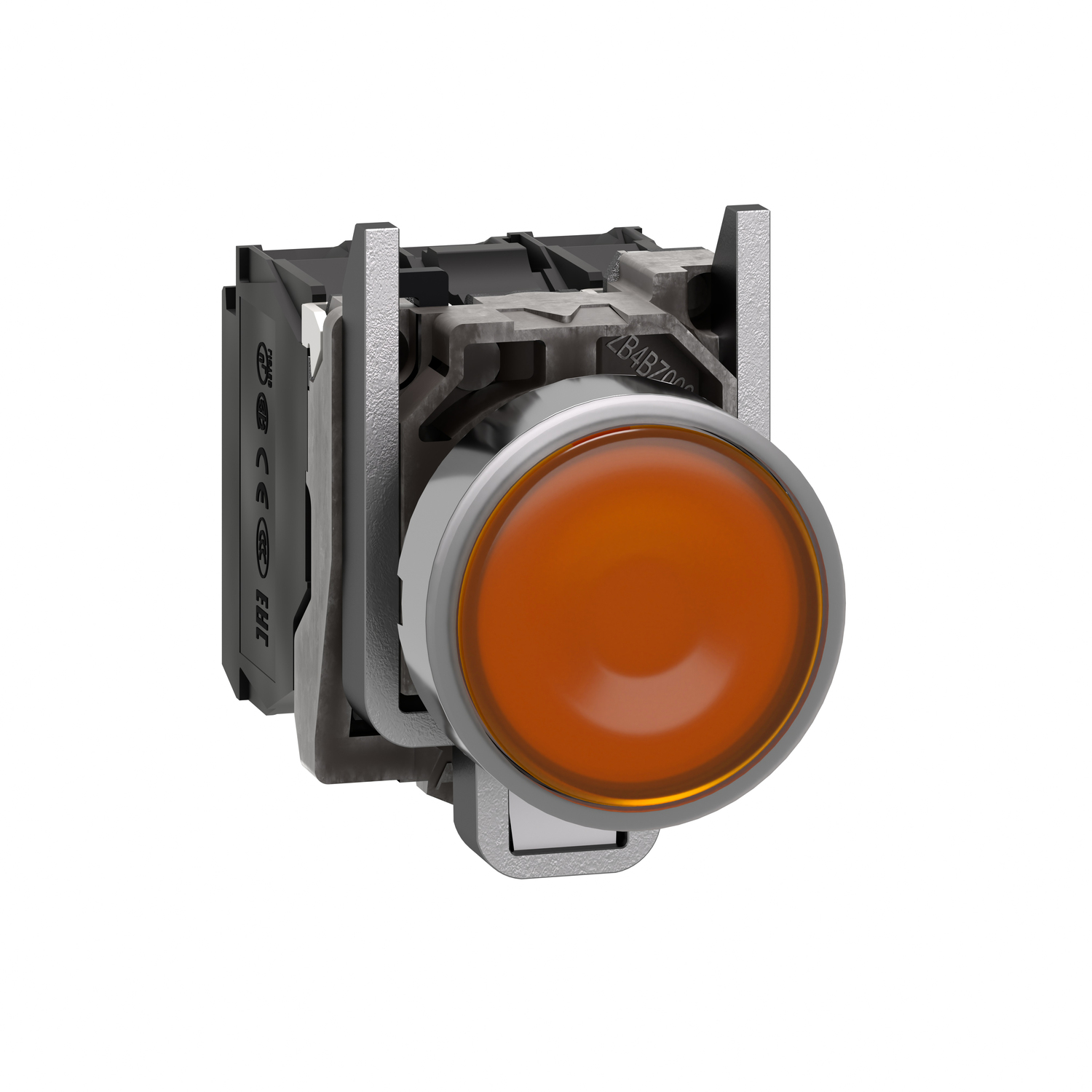 Schneider Electric Schneider Electric XB4BW35M5 – Illuminated push button, metal, flush, orange, Ø22, spring return, 230...240 V AC, 1 NO + 1 NC