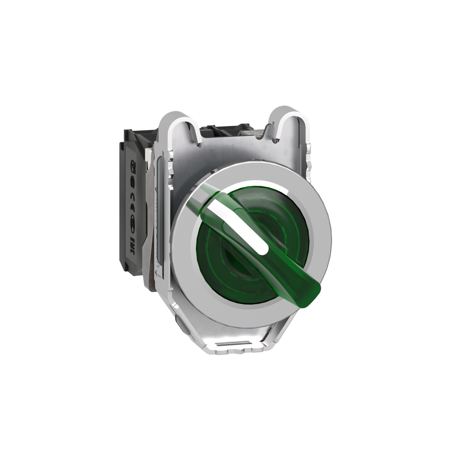 Schneider Electric Schneider Electric XB4FK123M5 – Illuminated selector switch, Harmony XB4, metal, green handle, 30mm, universal LED, 2 positions, 1NO + 1NC, 230...240V AC
