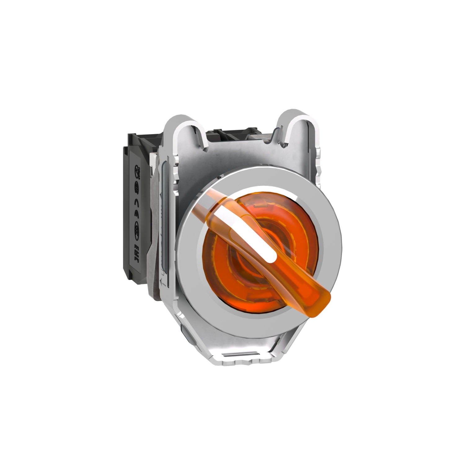 Schneider Electric Schneider Electric XB4FK125B5 – Illuminated selector switch, Harmony XB4, metal, orange handle, 30mm, universal LED, 2 positions, 1NO + 1NC, 24V AC DC