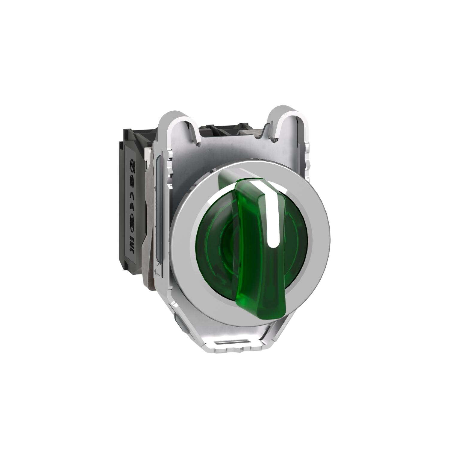 Schneider Electric Schneider Electric XB4FK133M5 – Illuminated selector switch, Harmony XB4, metal, green handle, 30mm, universal LED, 3 positions, 1NO + 1NC, 230...240V AC